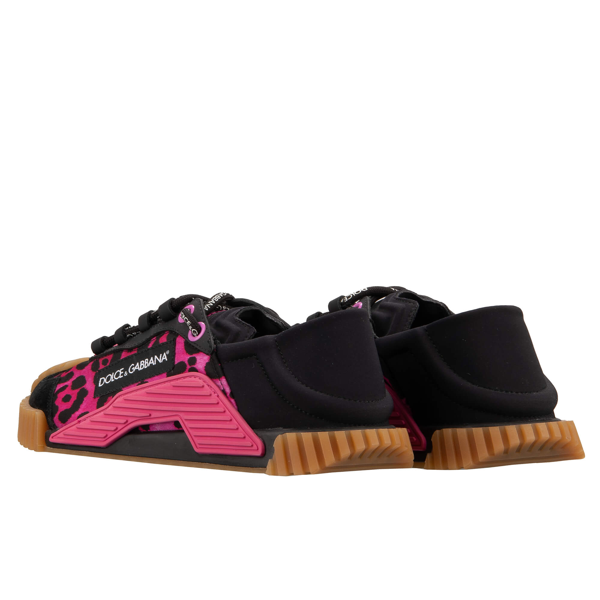 Damen Leopard Print Sneaker NS1 mit DG Logo in Pink und Schwarz von DOLCE & GABBANA