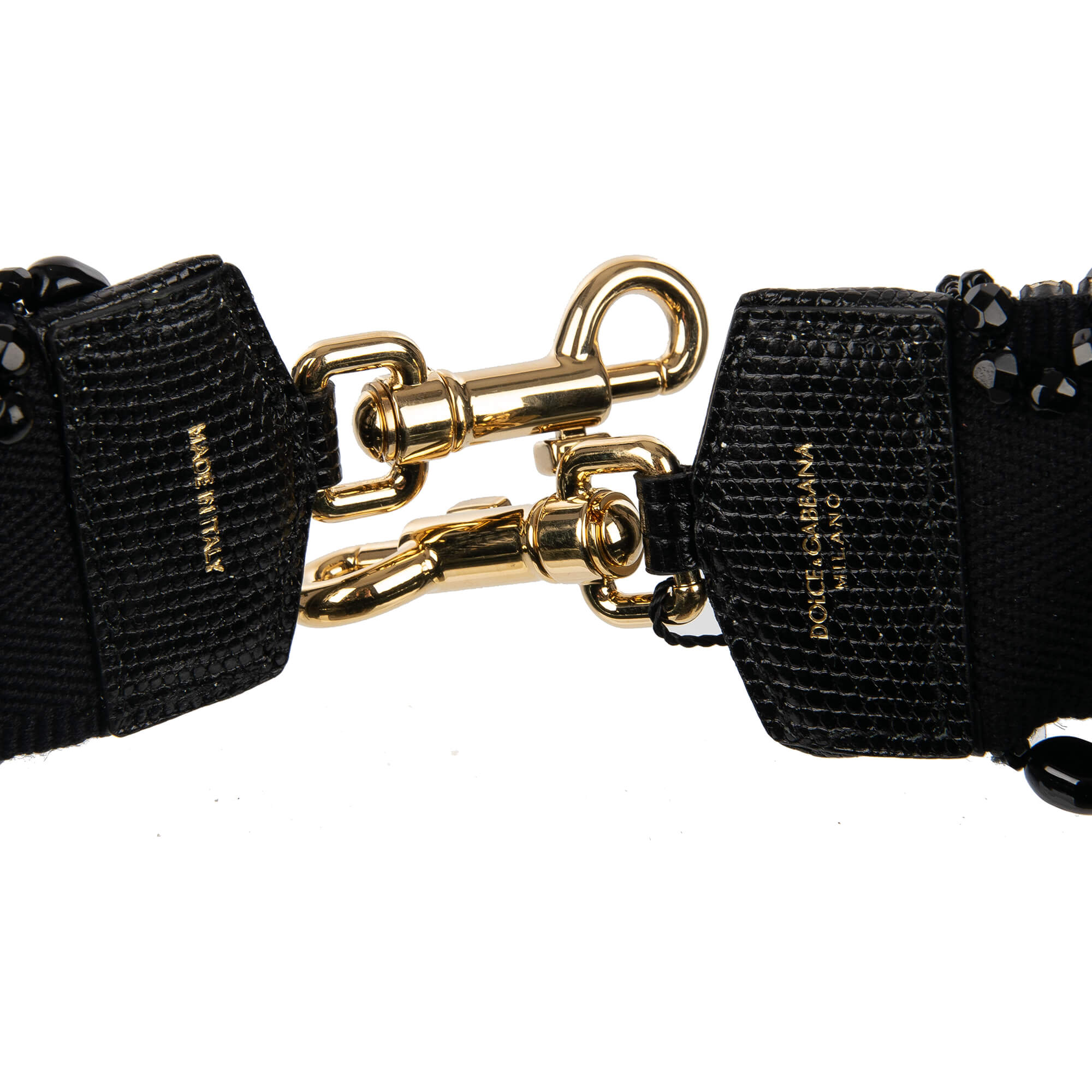 Schulterriemen für Tasche aus Baumwolle in Schwarz verziert mit Perlen und Kristallen Handstickerei von DOLCE & GABBANA