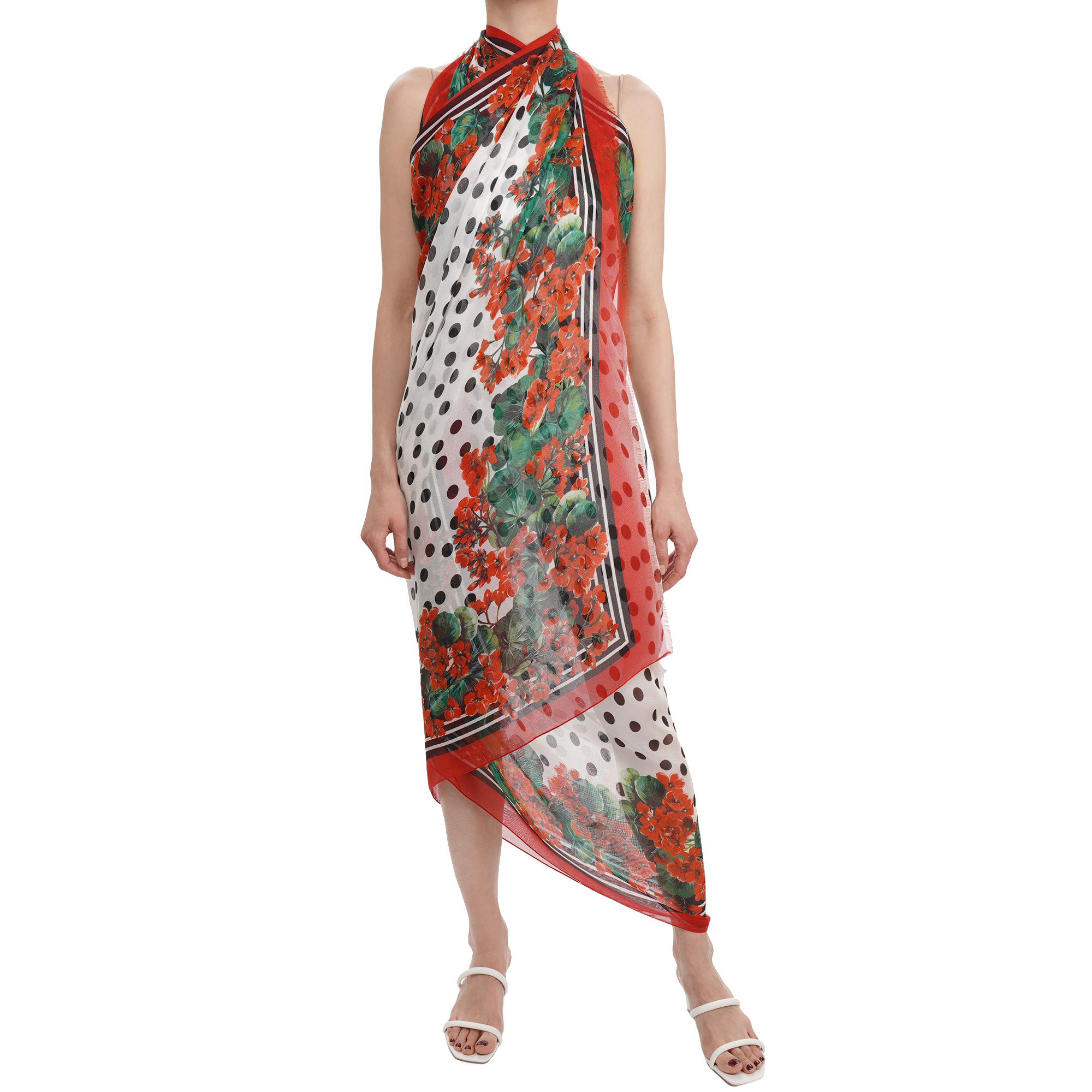 Geranie Blume Polka Dot Seide Schal Foulard Weiß Rot