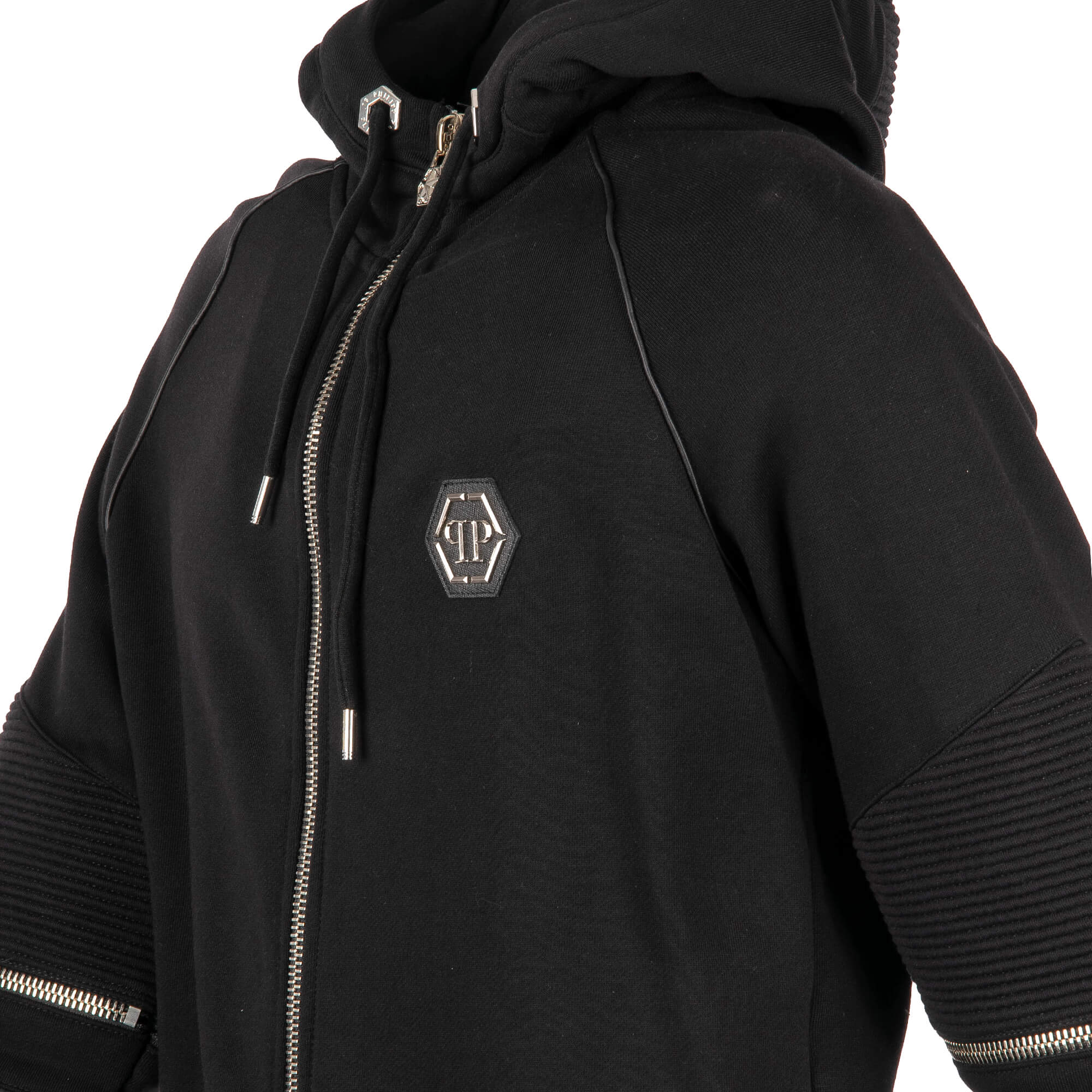 Sweatjacke / Hoodie JUST A MAN mit Reißverschlüssen, gesteppten Details und Logo vorne von PHILIPP PLEIN