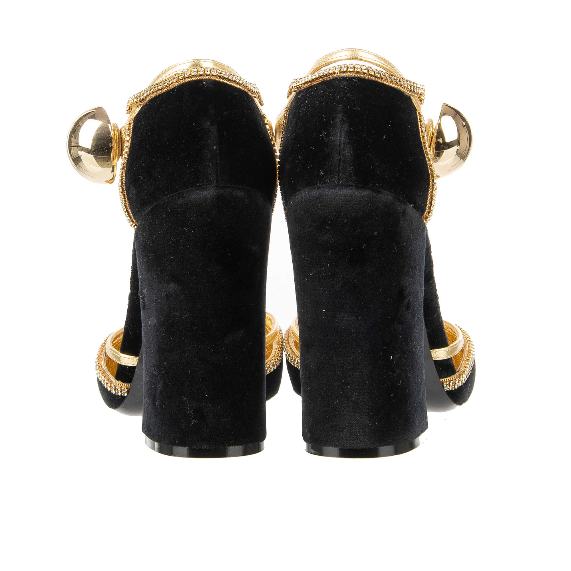 Mary Jane Pumps VALLY aus Samt in Schwarz mit elastischer Schnalle und Kristallen Riemchen aus Leder in Gold von DOLCE & GABBANA