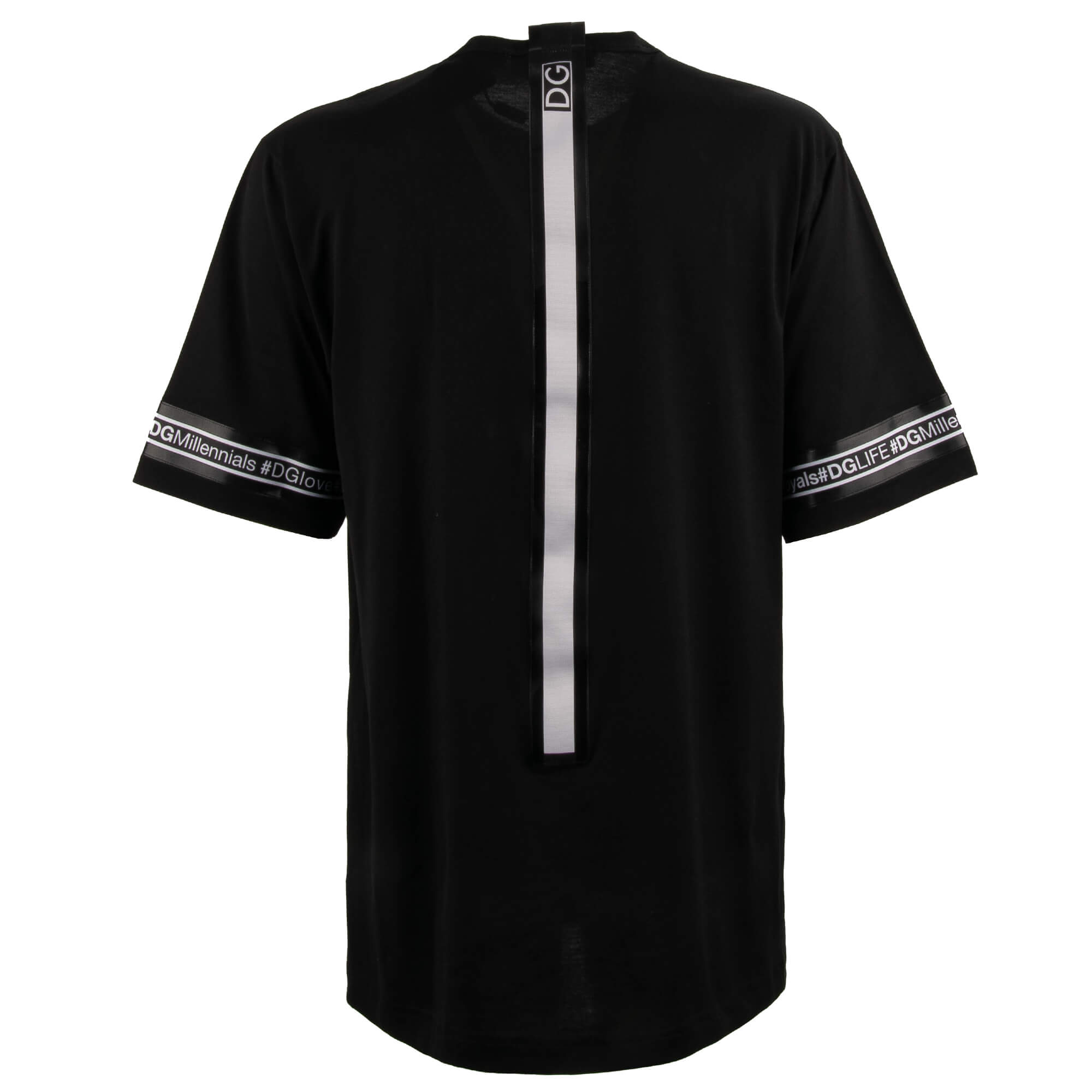 Oversized Cotton T-Shirt with DG Royals, Millenials Logo Patches in black by DOLCE & GABBANA