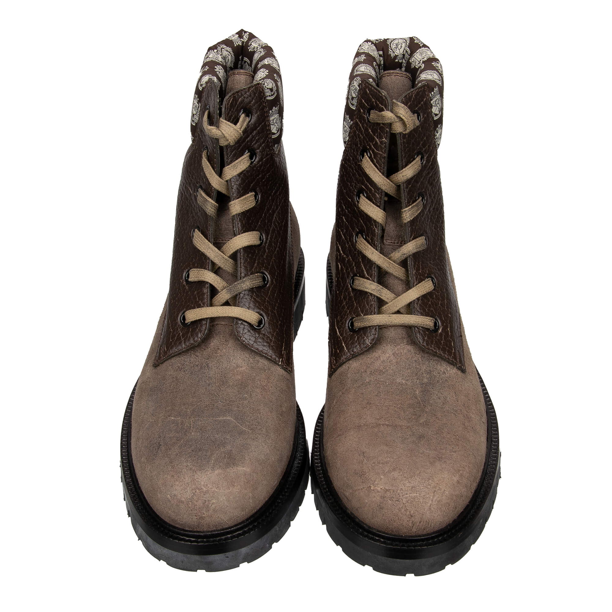 Royal Wappen Stoff und Leder Stiefel BAGHERIA mit Schnürsenkelverschluß in Braun von DOLCE & GABBANA