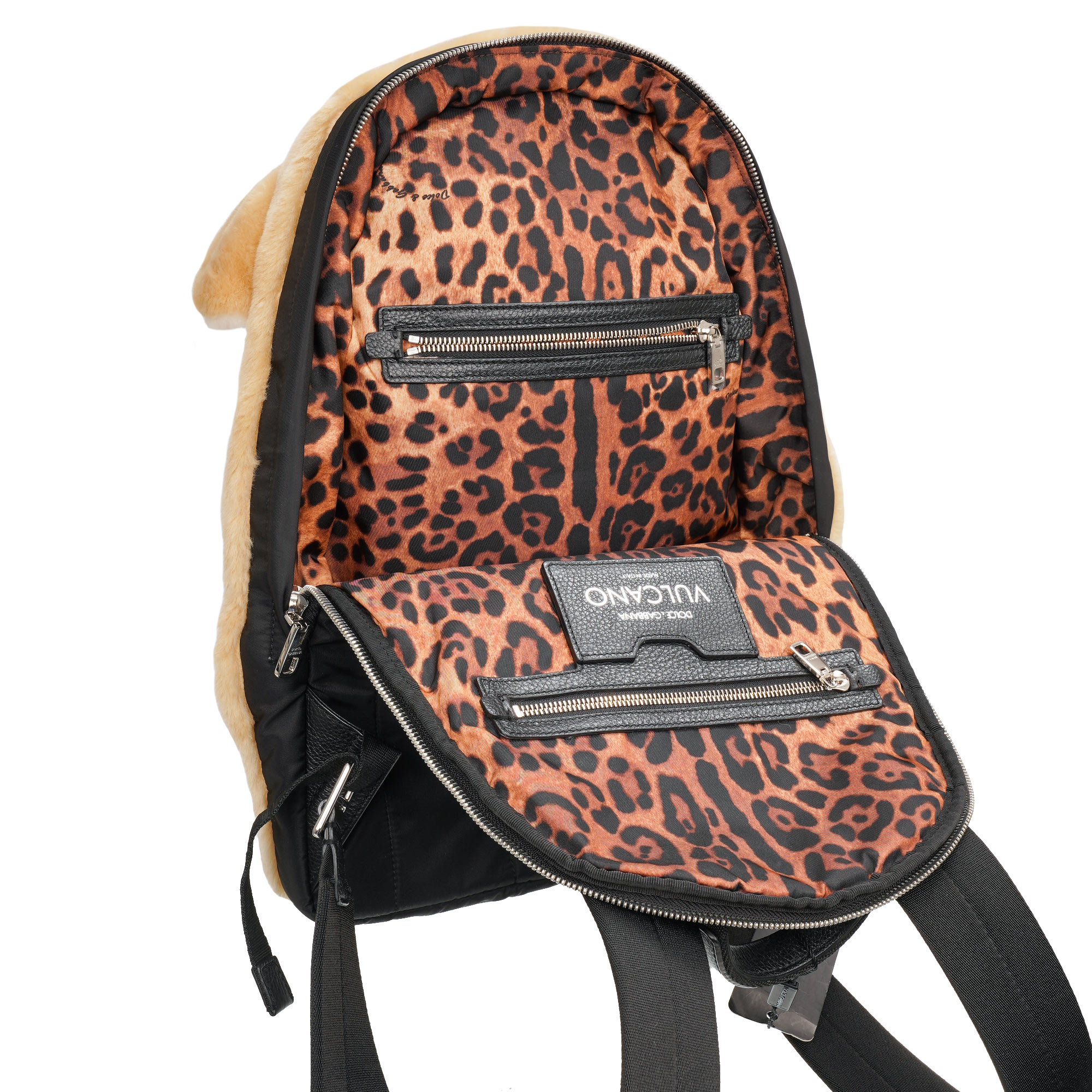 Unisex Faux Fur VULCANO Backpack Bag as Plush Lion Toy with adjustable straps and zip pocket by DOLCE & GABBANA
