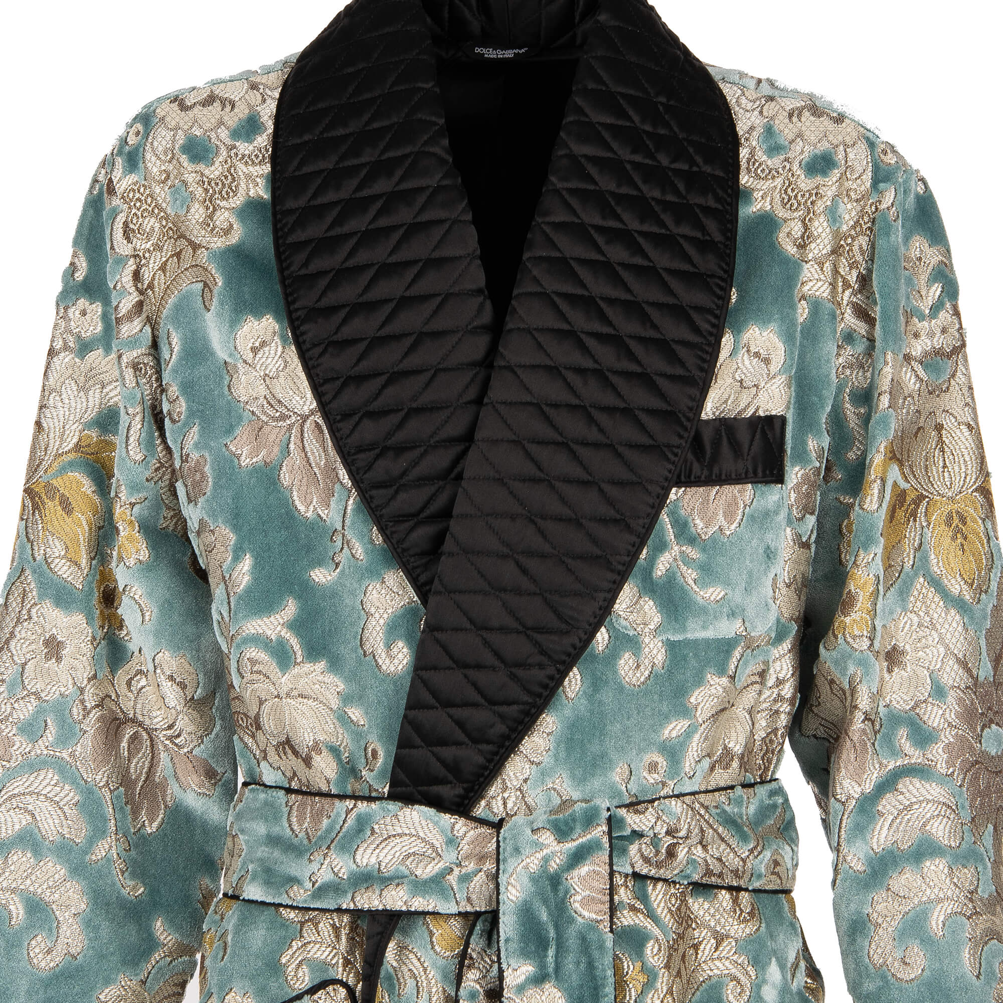 Morgenmantel / Mantel aus Samt Jacquard mit floralem Barock Print und großem Schalkragen von DOLCE & GABBANA