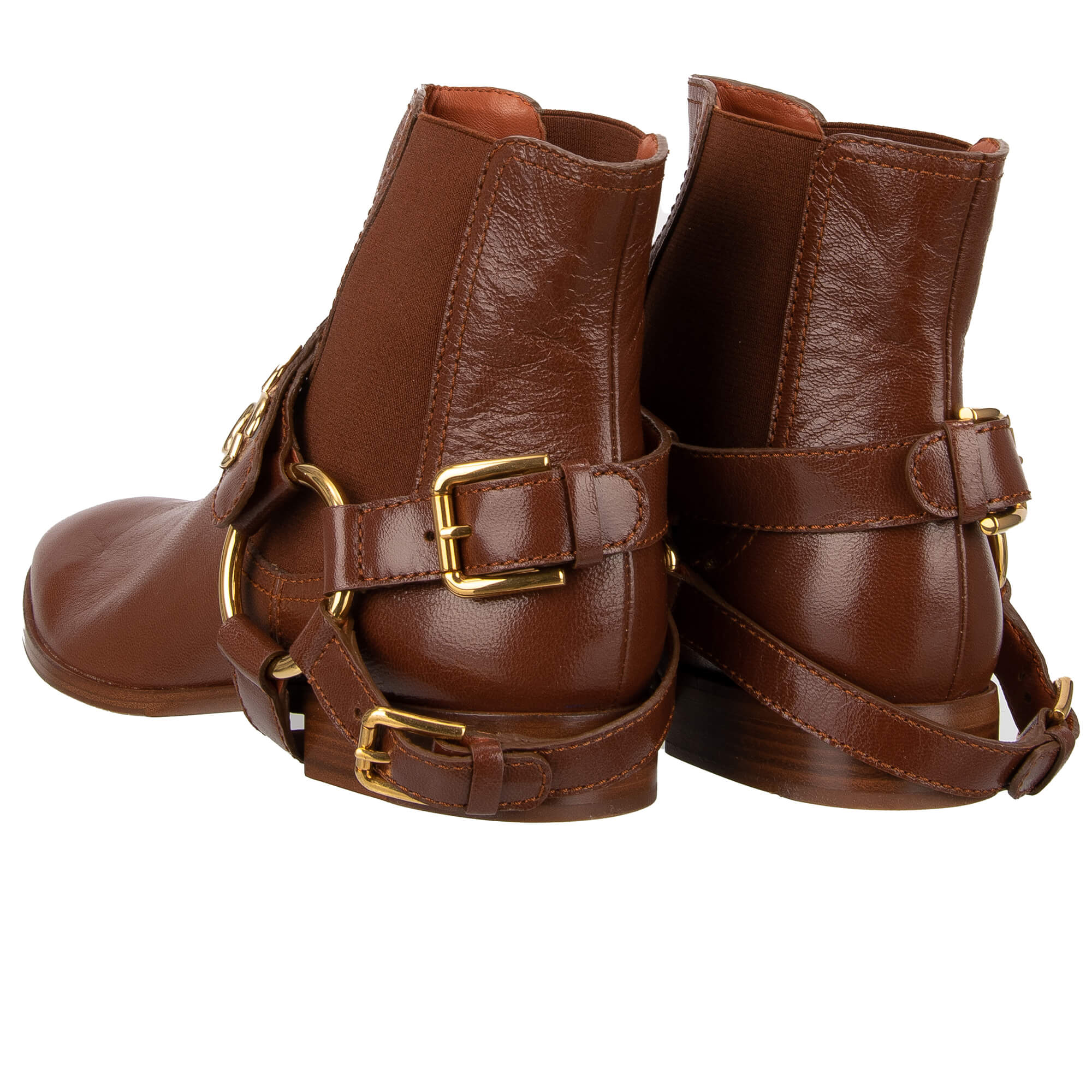 Leder Stiefelette / Boots NAPOLI mit DG Logo Schnallen in Gold und Braun von DOLCE & GABBANA