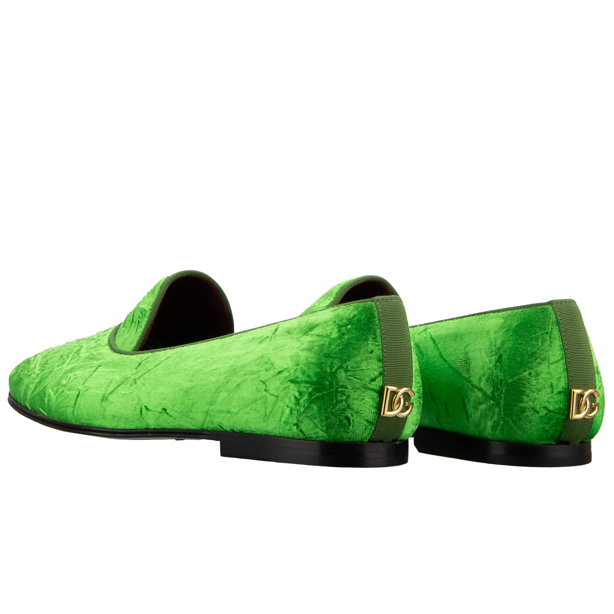 Samt Mokassins Schuhe VASARI mit DG Gold Metall Logo in Grün von DOLCE & GABBANA