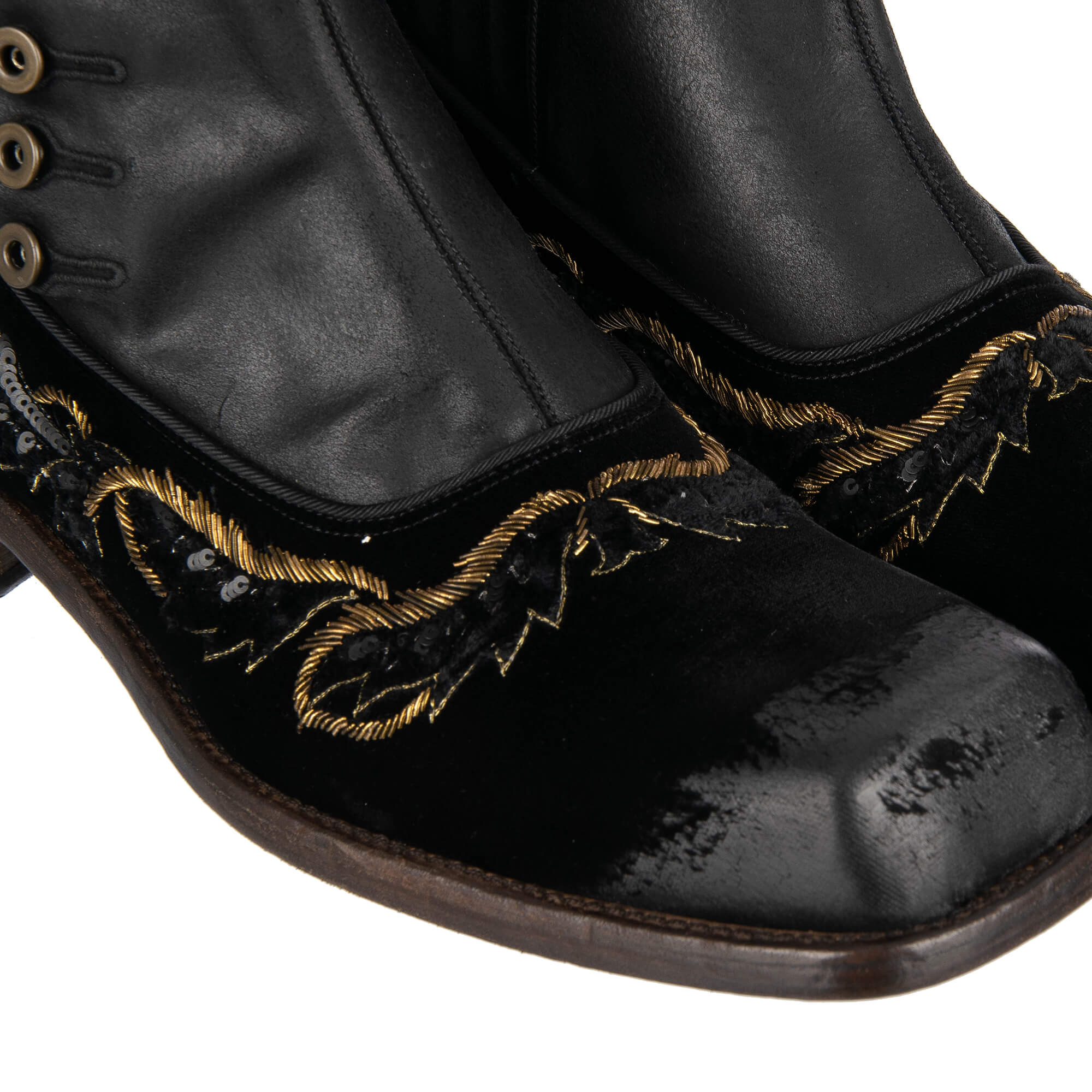 Stiefeletten VATICANO aus Samt und Leder im Barock Stil mit Stickerei aus Pailletten und Metall-Naht von DOLCE & GABBANA