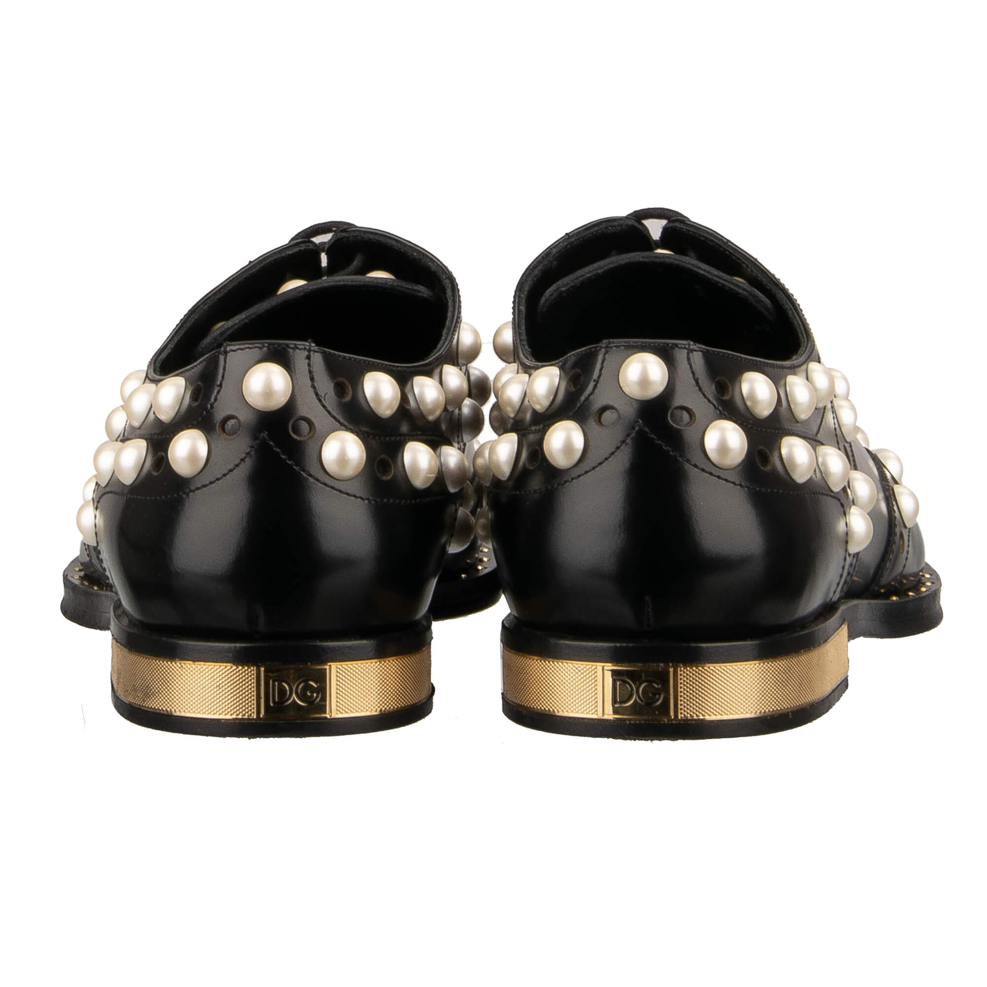 Derby Schuhe MILLENNIALS aus Leder mit Perlen und Absatz mit DG Metal Schild in Schwarz von DOLCE & GABBANA