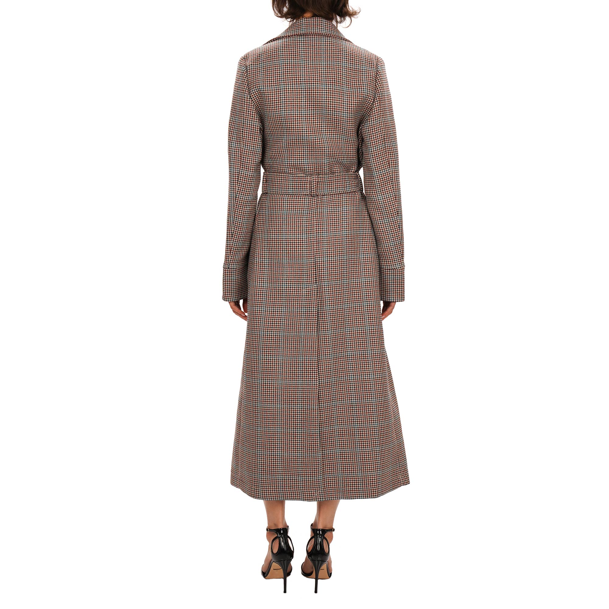 Schurwolle Hahnetritt Trench Mantel mit White Swan Kunstleder Patch und Gürtel in beige von OFF-WHITE c/o Virgil Abloh
