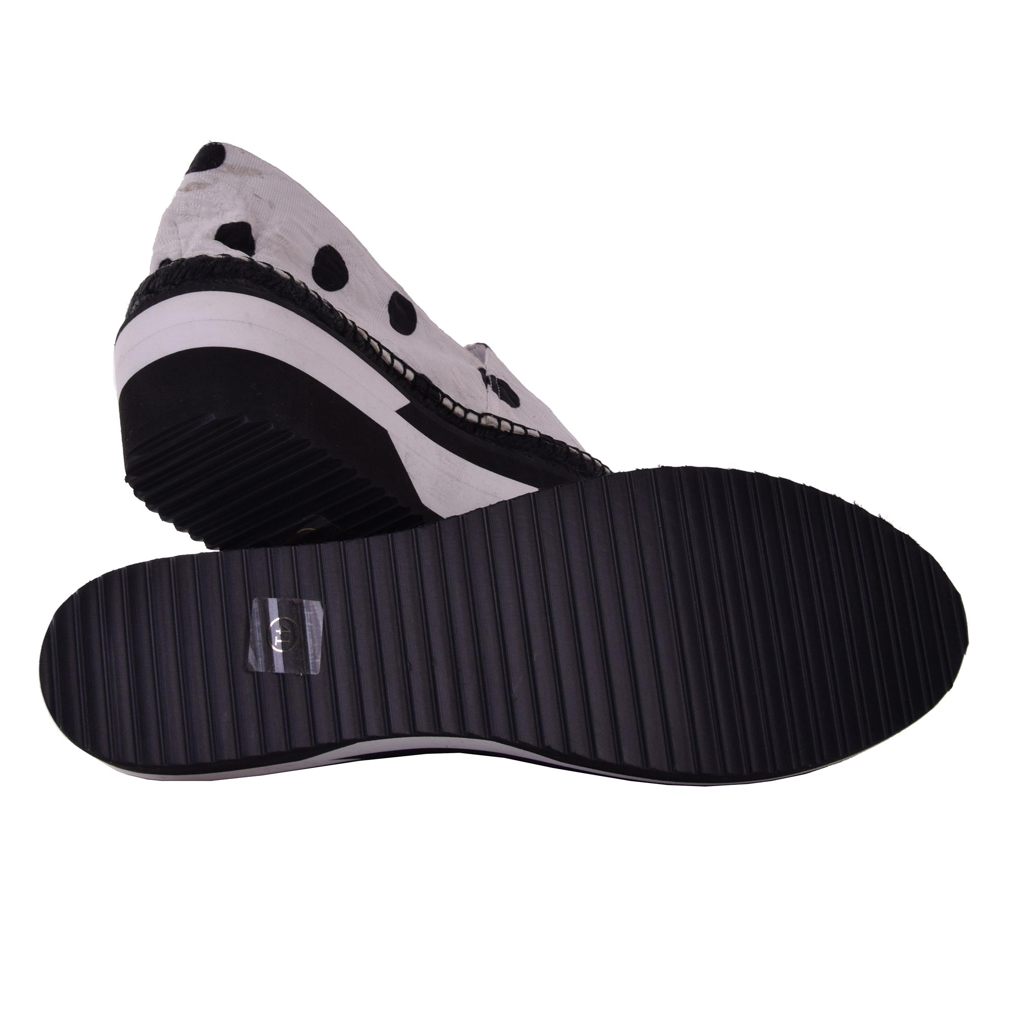 Damen Plateau-Espadrilles aus Blumen-Brokat mit Kristallen, bedruckt mit grossen Polka Dots von DOLCE & GABBANA