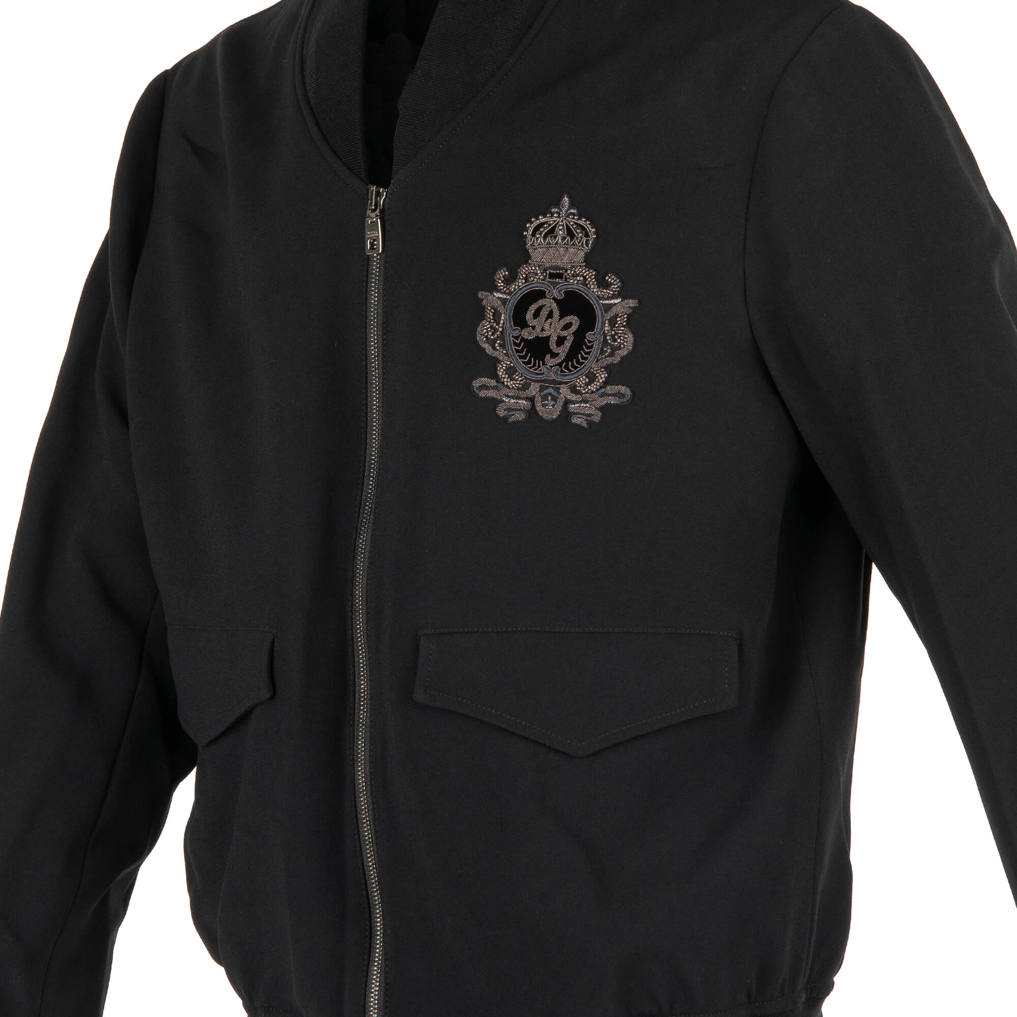 Gesteppte Jacke aus Wolle mit besticktem DG Logo und Krone und Taschen mit Reißverschluss von DOLCE & GABBANA