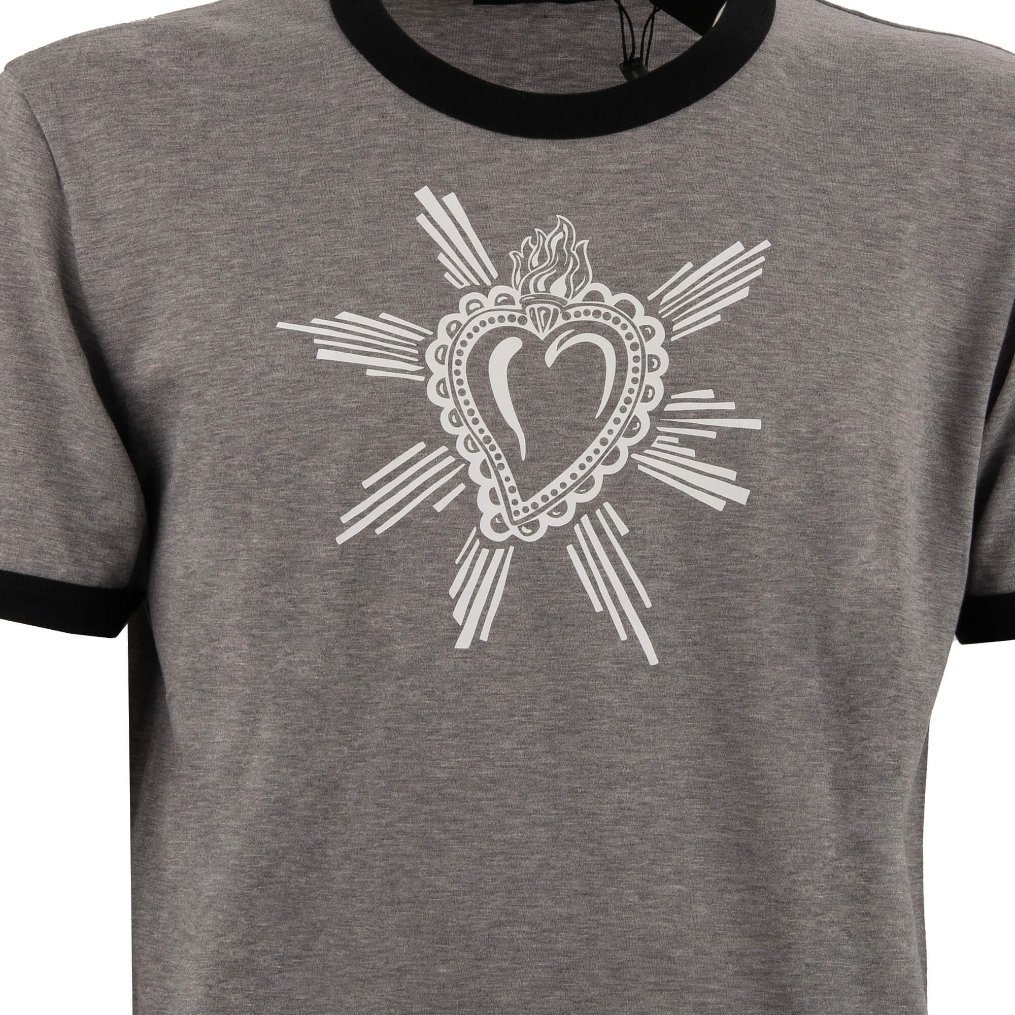 Cotton T-Shirt with Sacred Heart print in gray by DOLCE & GABBANA