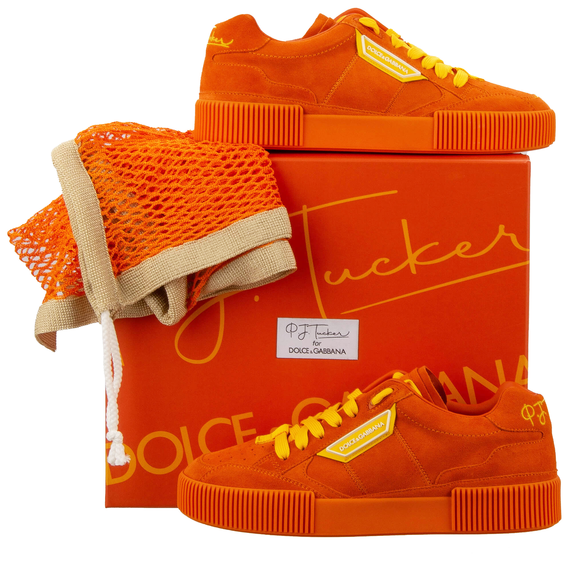 Women Suede Leather Sneaker NEW MIAMI with DG Logo in orange by P. J. Tucker for DOLCE & GABBANA