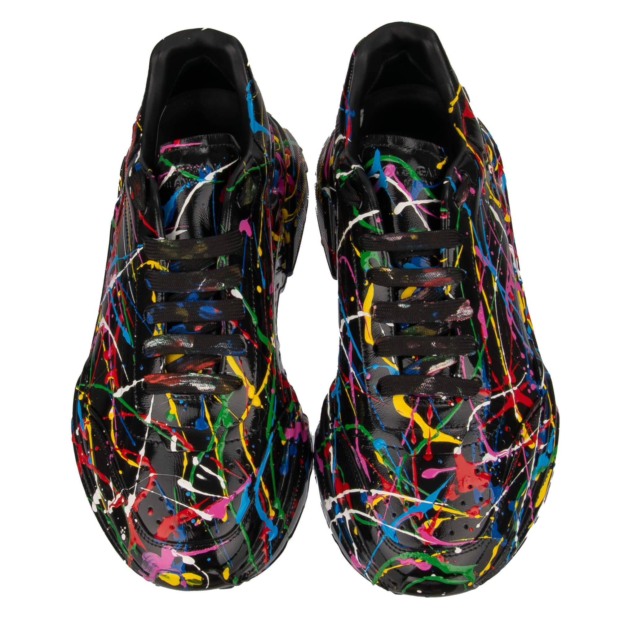Herren Low-Top Leder Sneaker DAYMASTER mit Handgemachter Farben Mahlerei in Schwarz von DOLCE & GABBANA