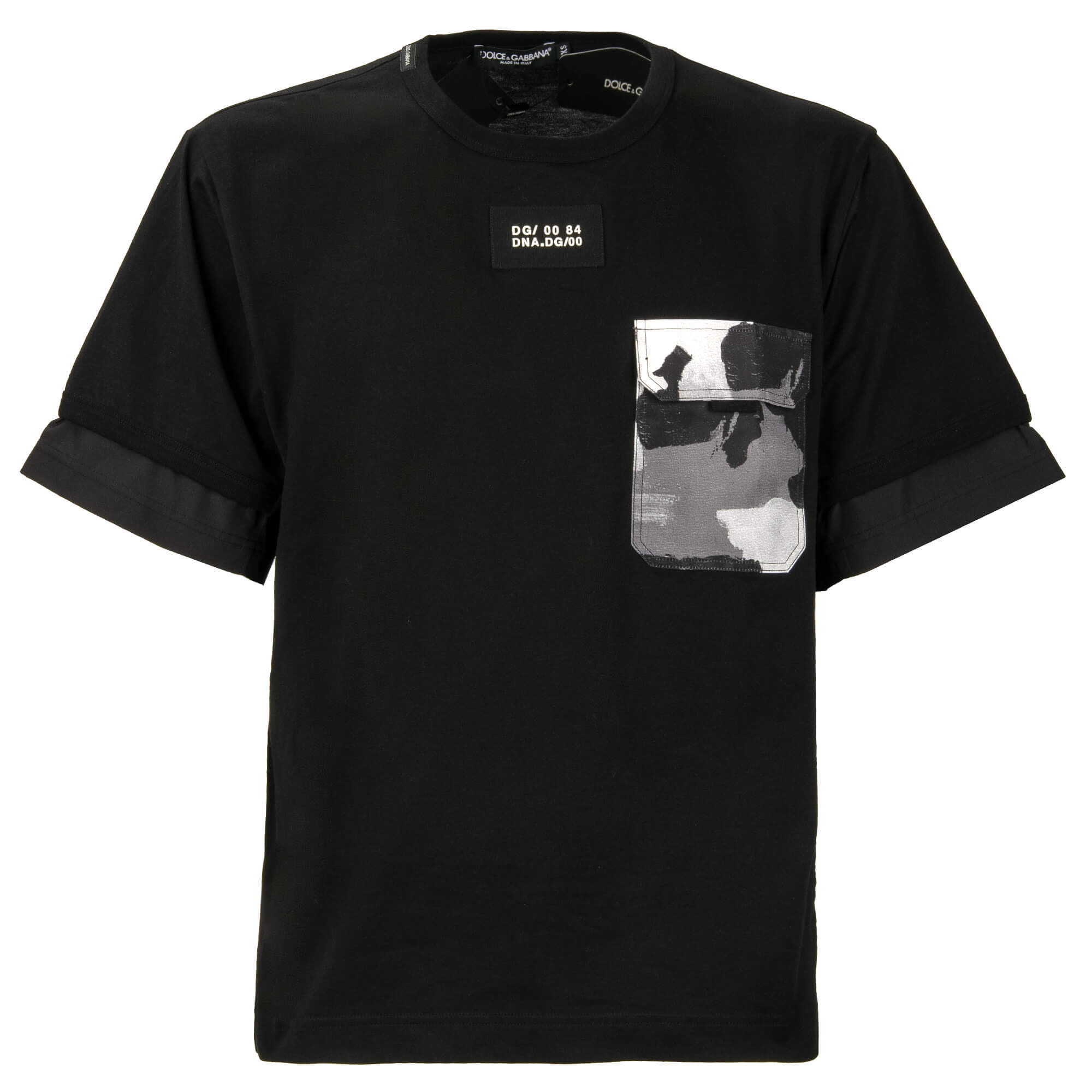 DG Logo DNA Camouflage Tasche Baumwolle Oversize T-Shirt Schwarz 