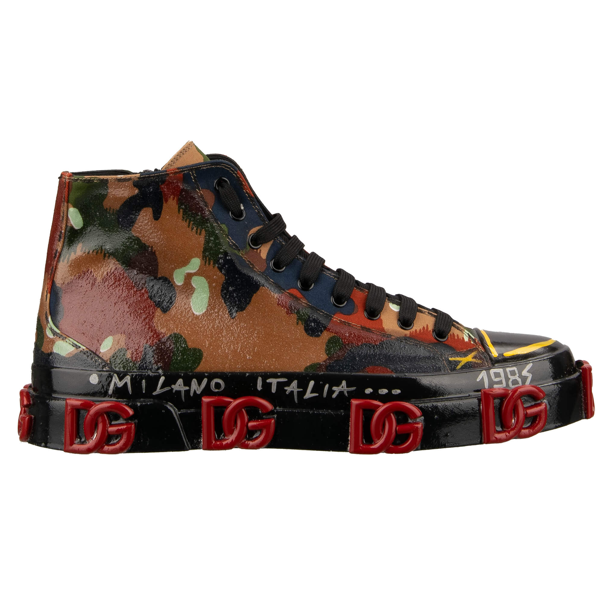 High Top Camouflage Stoff und Leder Sneaker PORTOFINO mit DG Logos und Beschichtung von DOLCE & GABBANA