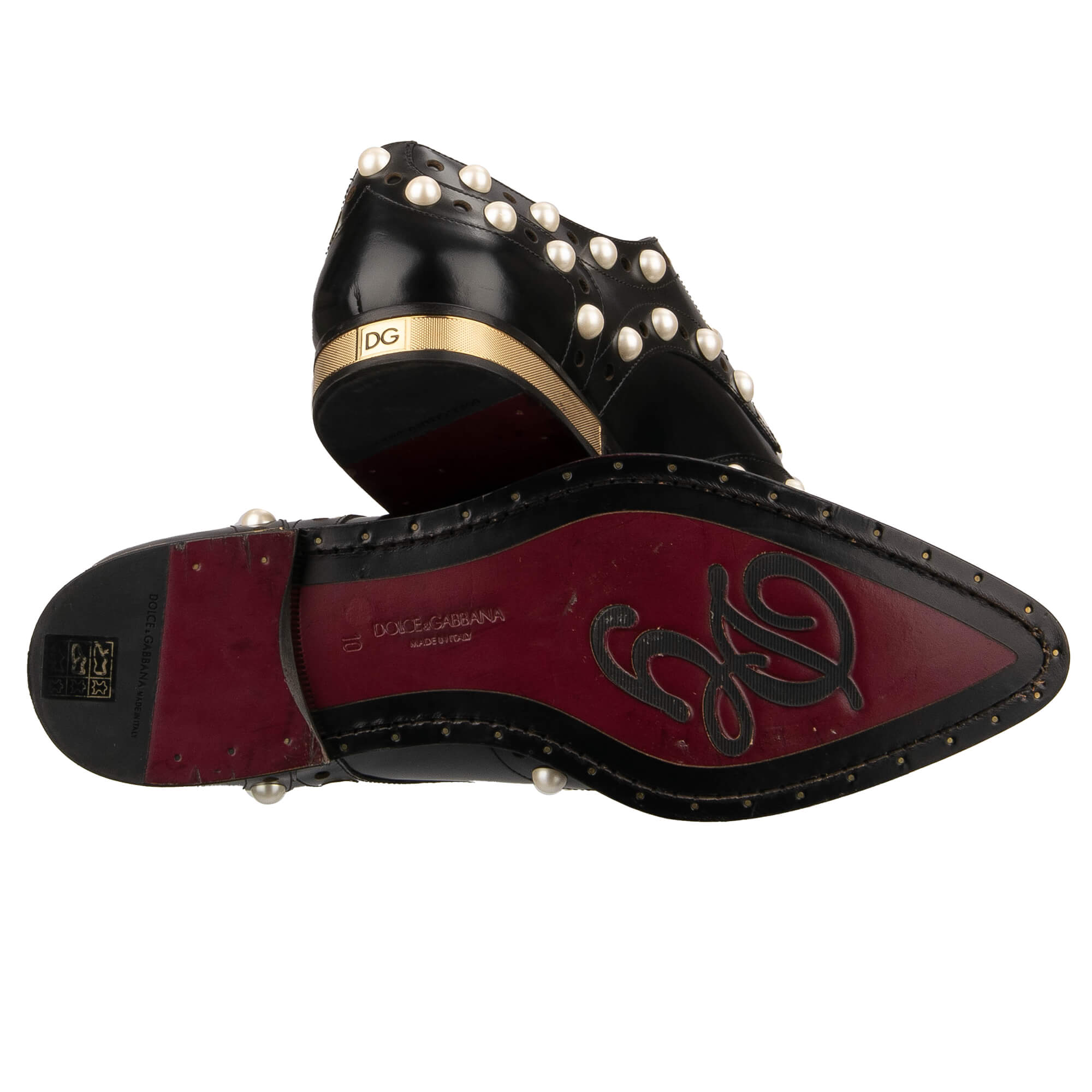 Derby Schuhe MILLENNIALS aus Leder mit Perlen und Absatz mit DG Metal Schild in Schwarz von DOLCE & GABBANA