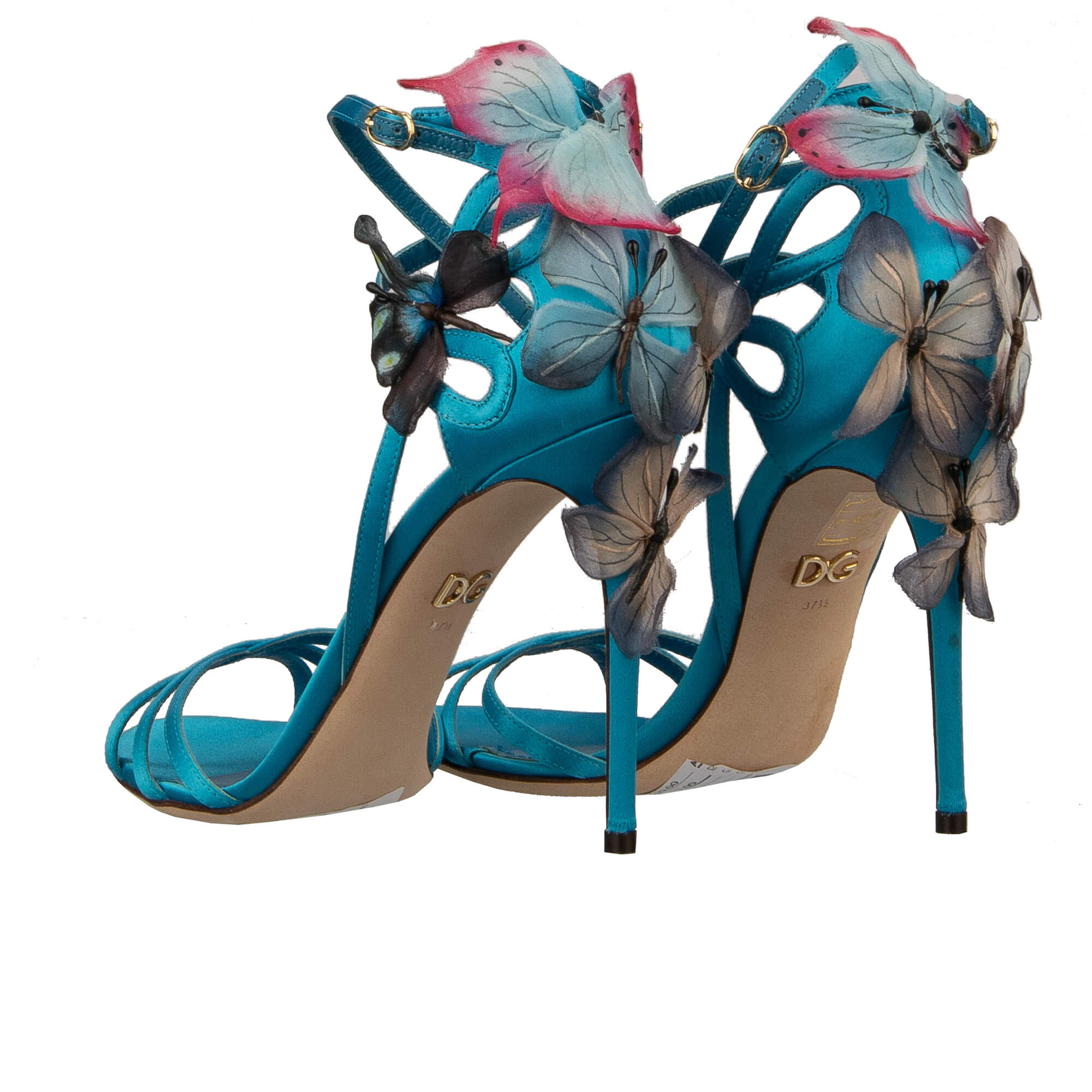 Seide Pumps Sandalen KEIRA mit Schmetterling und Riemchen in blau von DOLCE & GABBANA