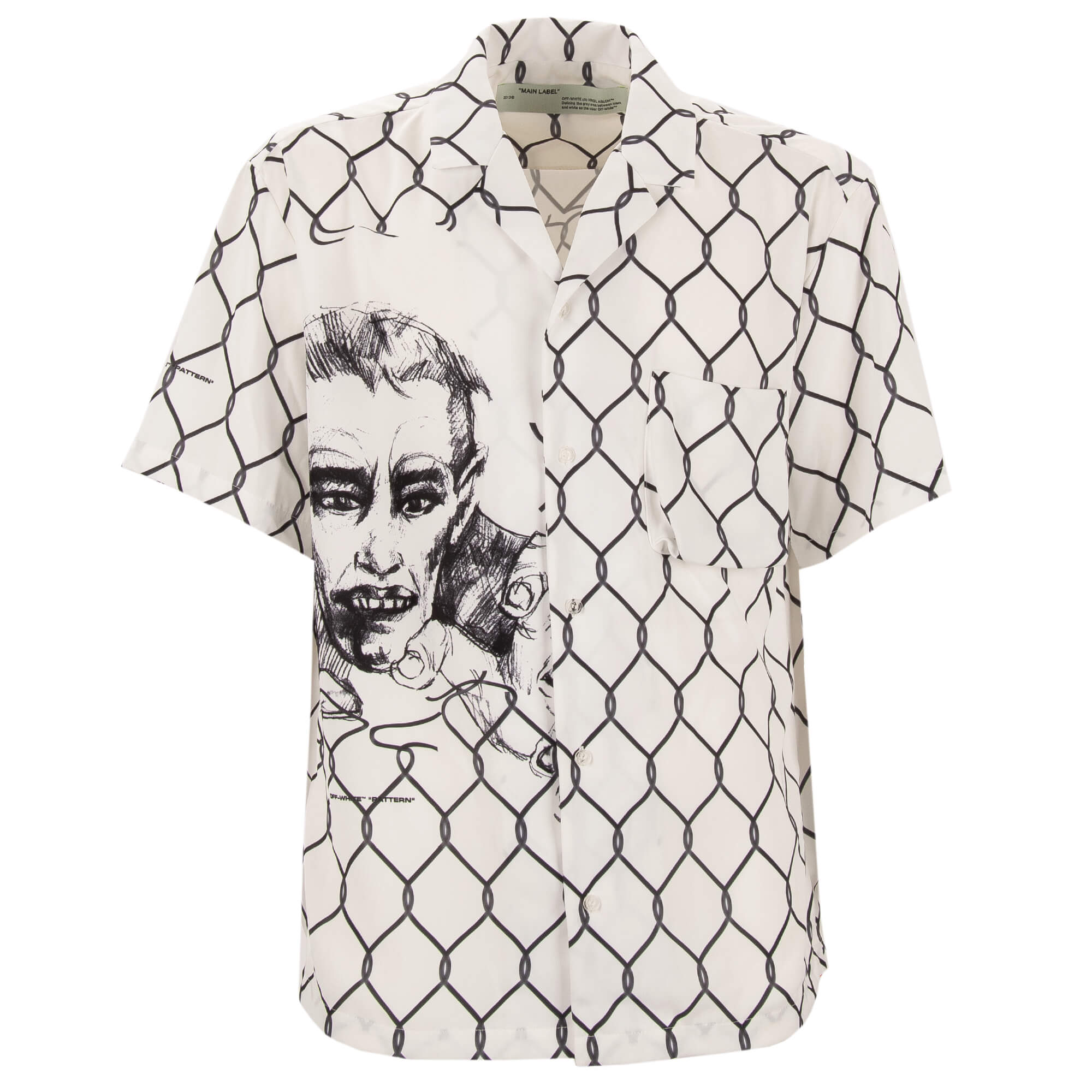 Virgil Abloh Broken Fence Kurzarm Holiday Hemd mit Print Weiß Schwarz L