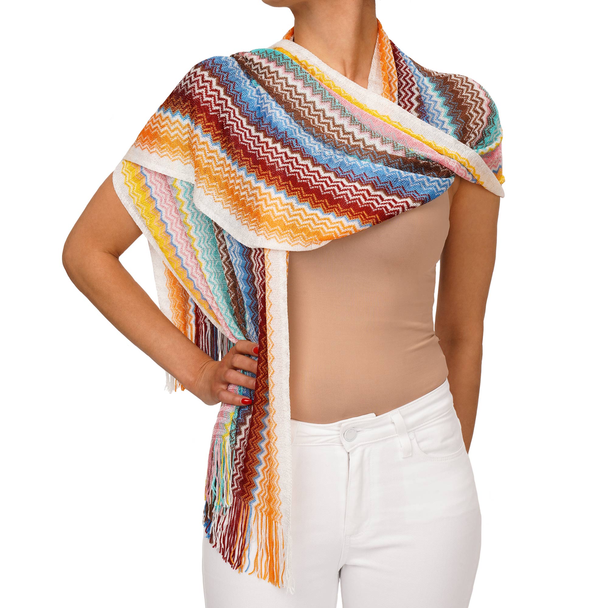 Zigzag Woven Shawl Scarf Foulard Pink Green Blue Yellow Orange