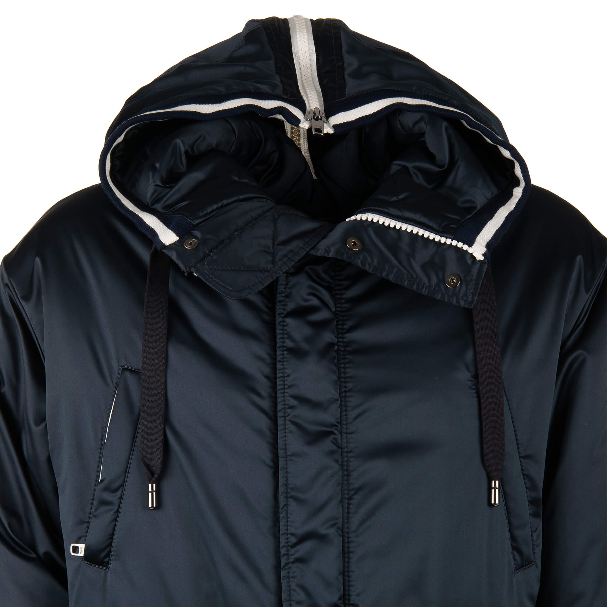 Lange, gefütterte Parka Jacke mit Kapuze, Außentachen, großem DG Logo und Krone Print am Rücken und Strick-Details von DOLCE & GABBANA