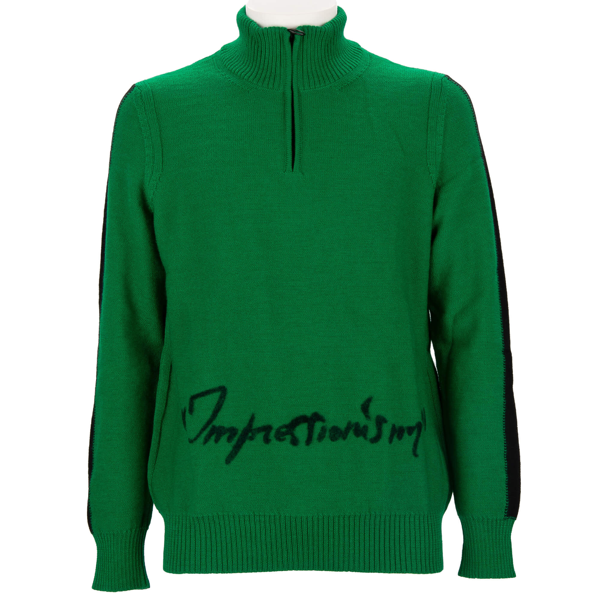 Virgil Abloh Rollkragen Wolle Pullover Impressionism mit Logo Grün Schwarz L