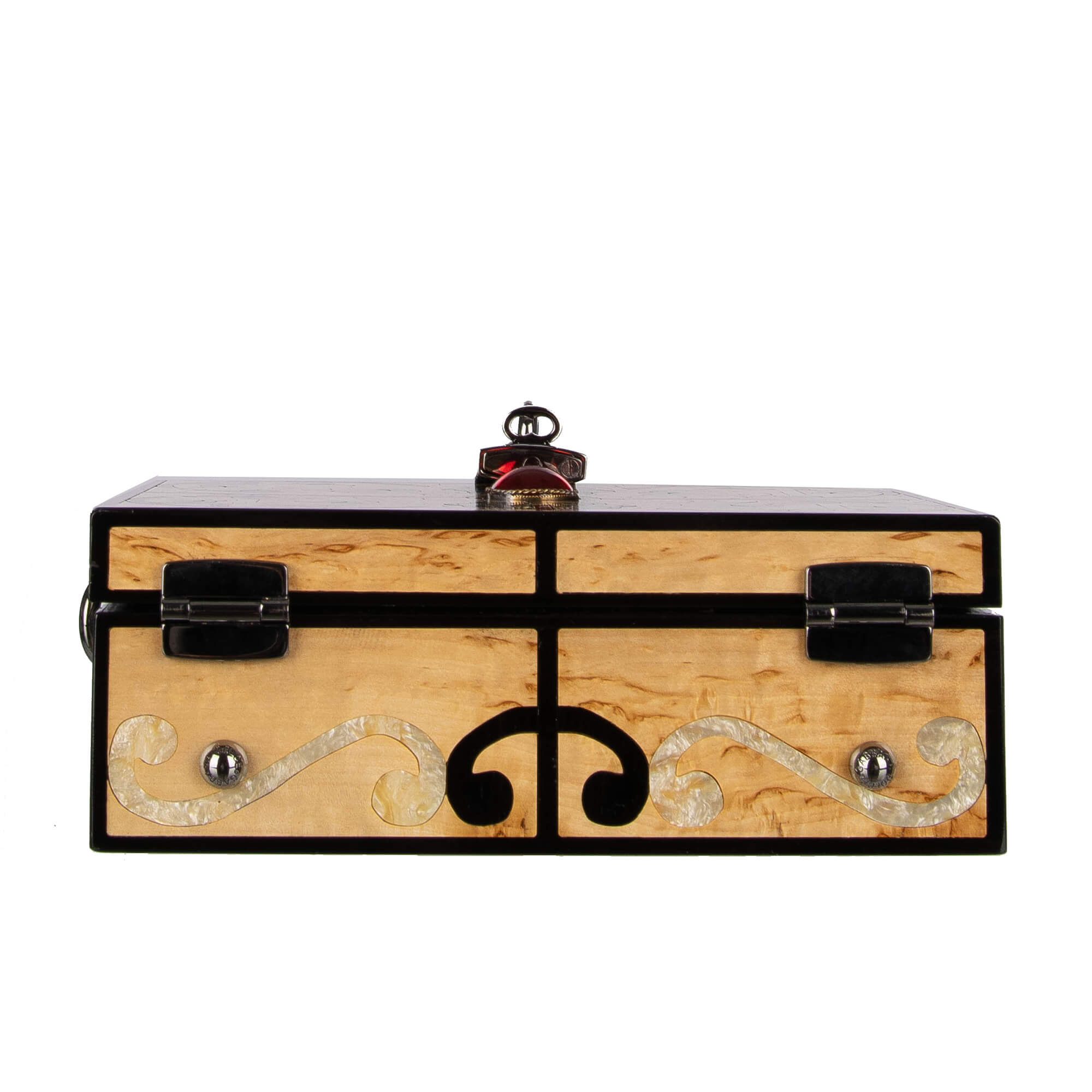 Einzigartige handgemachte und bemalte Tasche / Clutch / Schultertasche DOLCE BOX aus Holz mit dekorativem Schloss. großen Kristallen und Schulterriemen mit Eidechse Textur von DOLCE & GABBANA