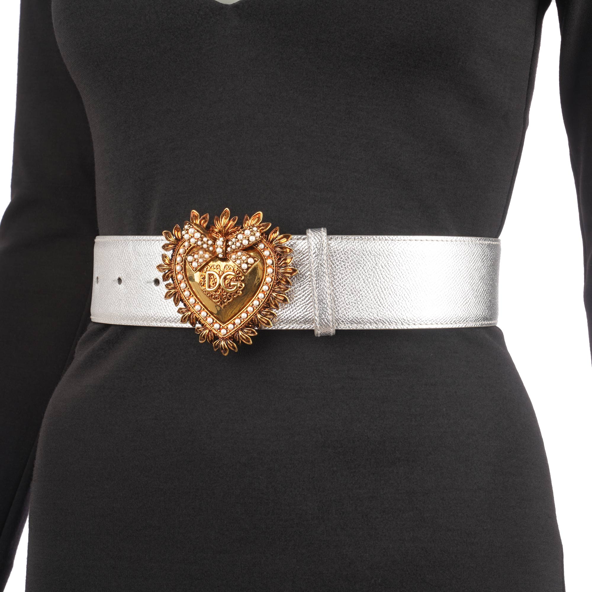 DEVOTION Pearl Heart Leather Belt Silver Gold 75 30 XS display picture 1