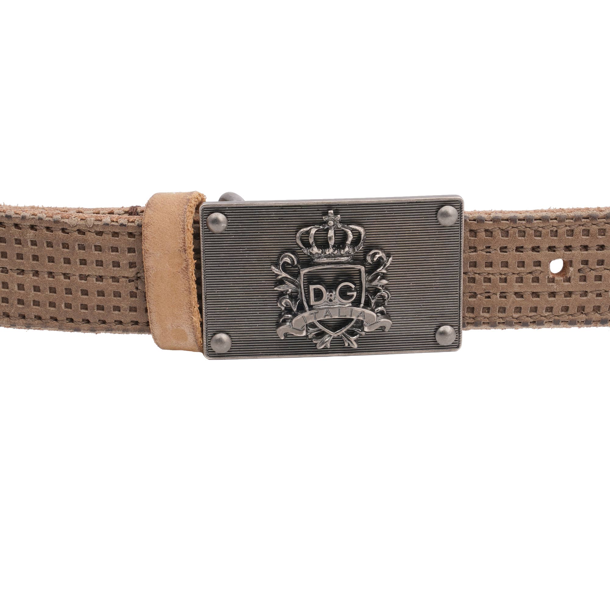 Perforiertes Leder Gürtel mit DG Logo Metall Krone Schnalle in Braun von DOLCE & GABBANA