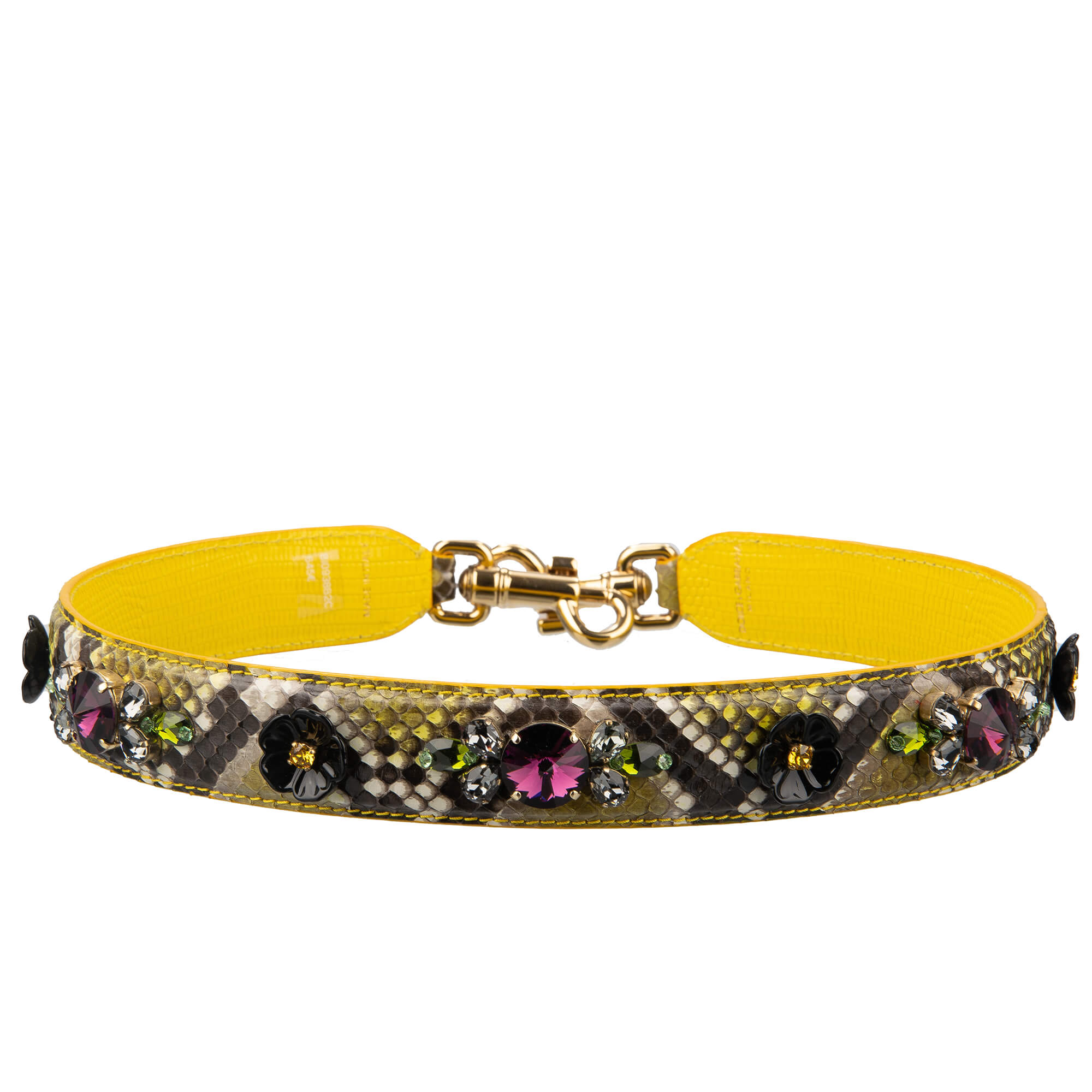 Crystal Flower Snake Leather Bag Strap Handle Yellow