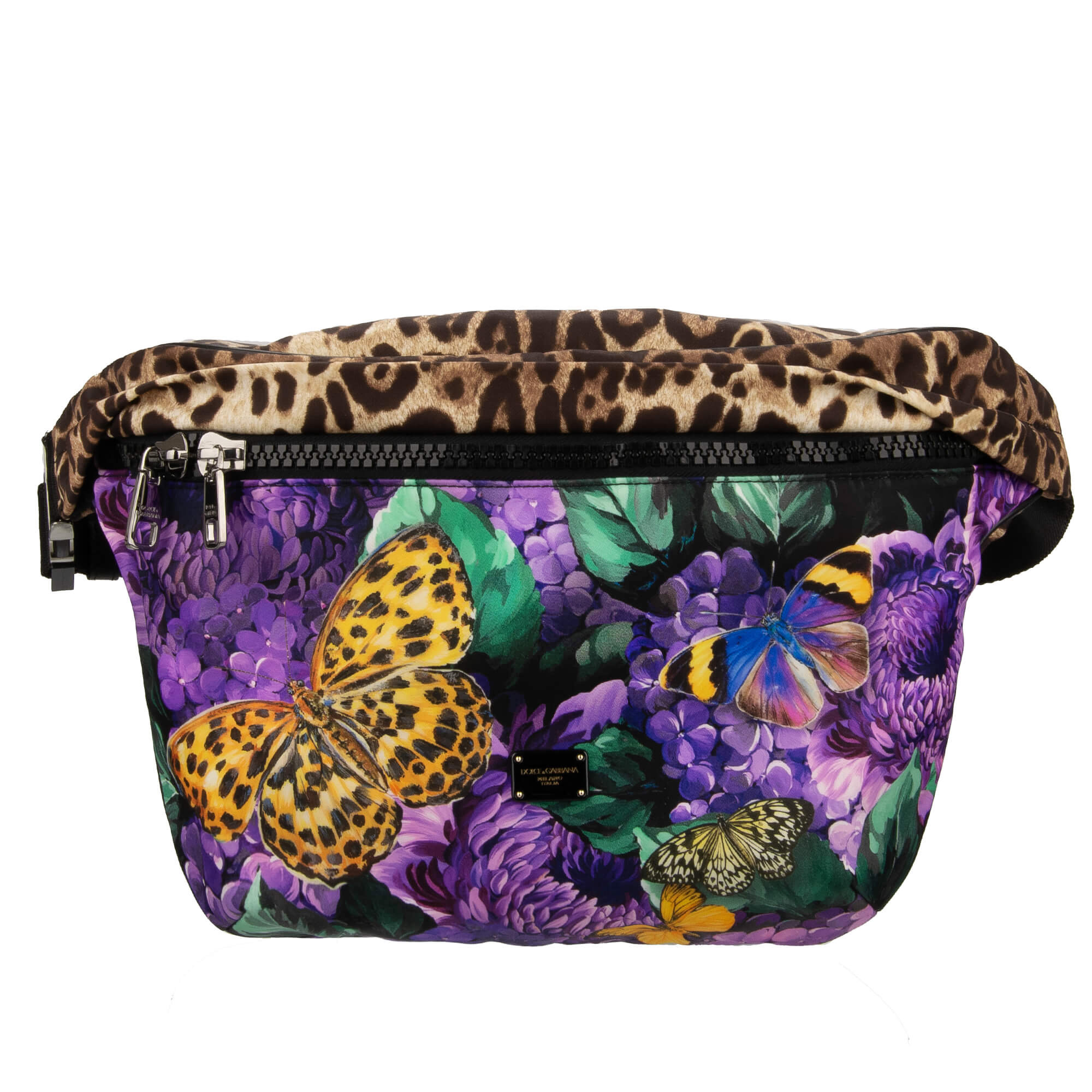 DJ Khaled Leopard Flower Logo Nylon Waist Crossbody Bag Purple
