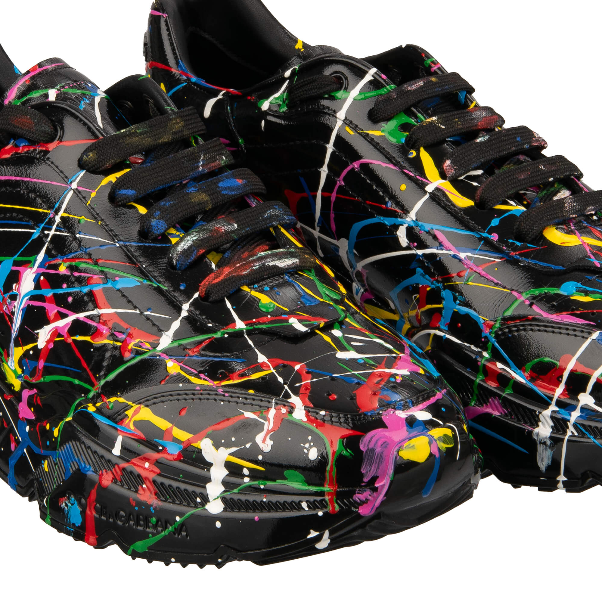 Herren Low-Top Leder Sneaker DAYMASTER mit Handgemachter Farben Mahlerei in Schwarz von DOLCE & GABBANA