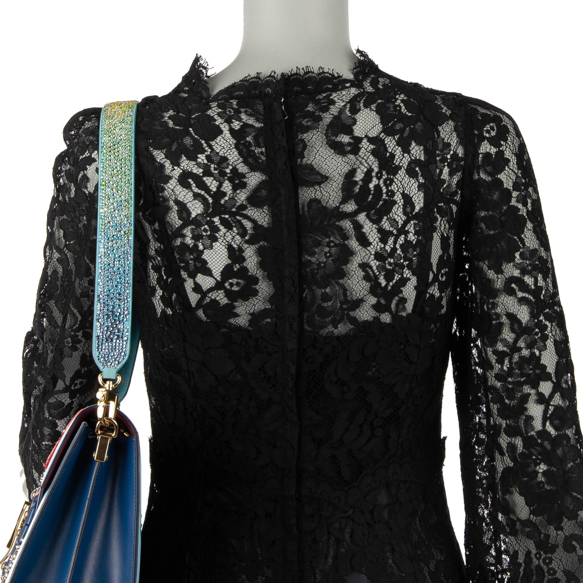 Schulterriemen für Tasche aus Dauphine und Wildleder in Blau mit mehrfarbigen Regebogen Muster Kristallen von DOLCE & GABBANA