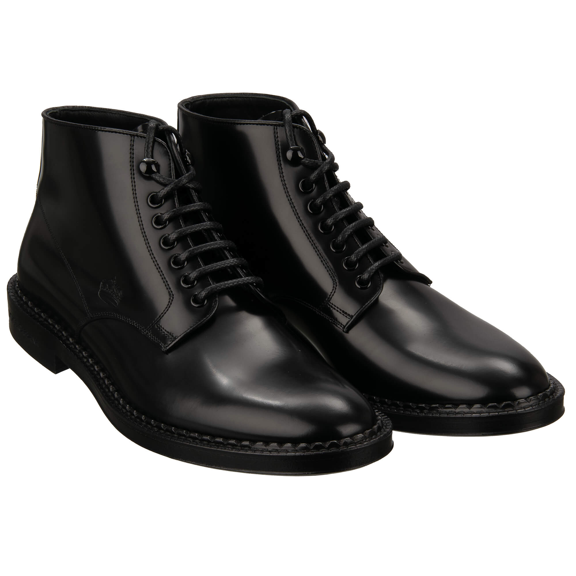DG Logo Crown Lace Leather Boots Shoes MARSALA Black