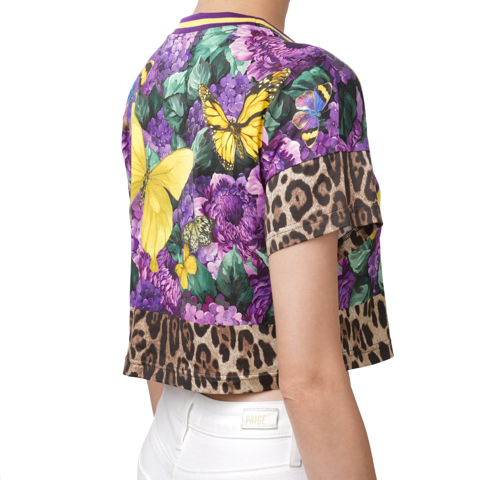 Cotton Crop Top T-Shirt with Butterfly Leopard Flower print in purple by DOLCE & GABBANA X DJ KHALED