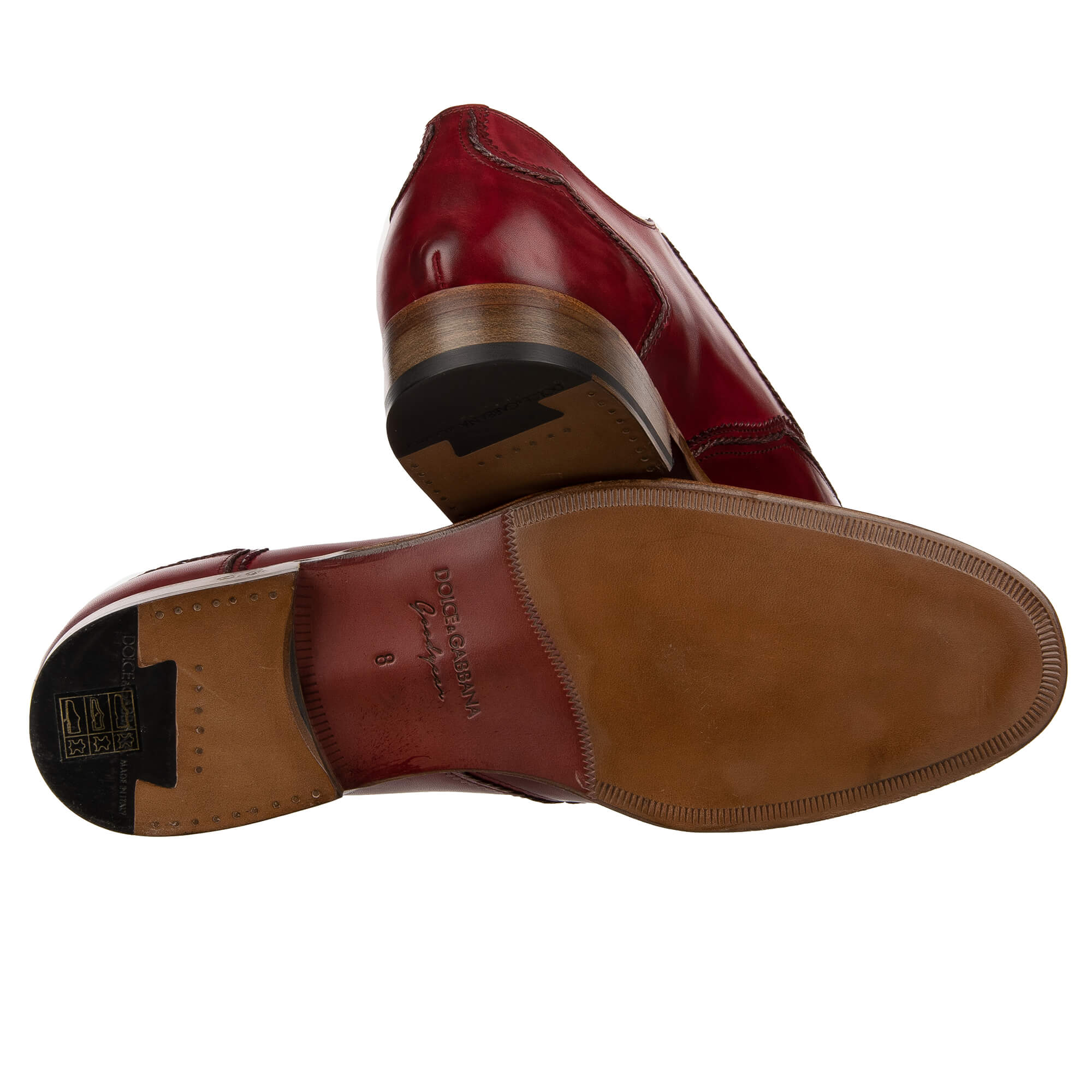 Leather derby shoes ROMA with DG Goodyear sole and hand-painted in red by DOLCE & GABBANA SARTORIA