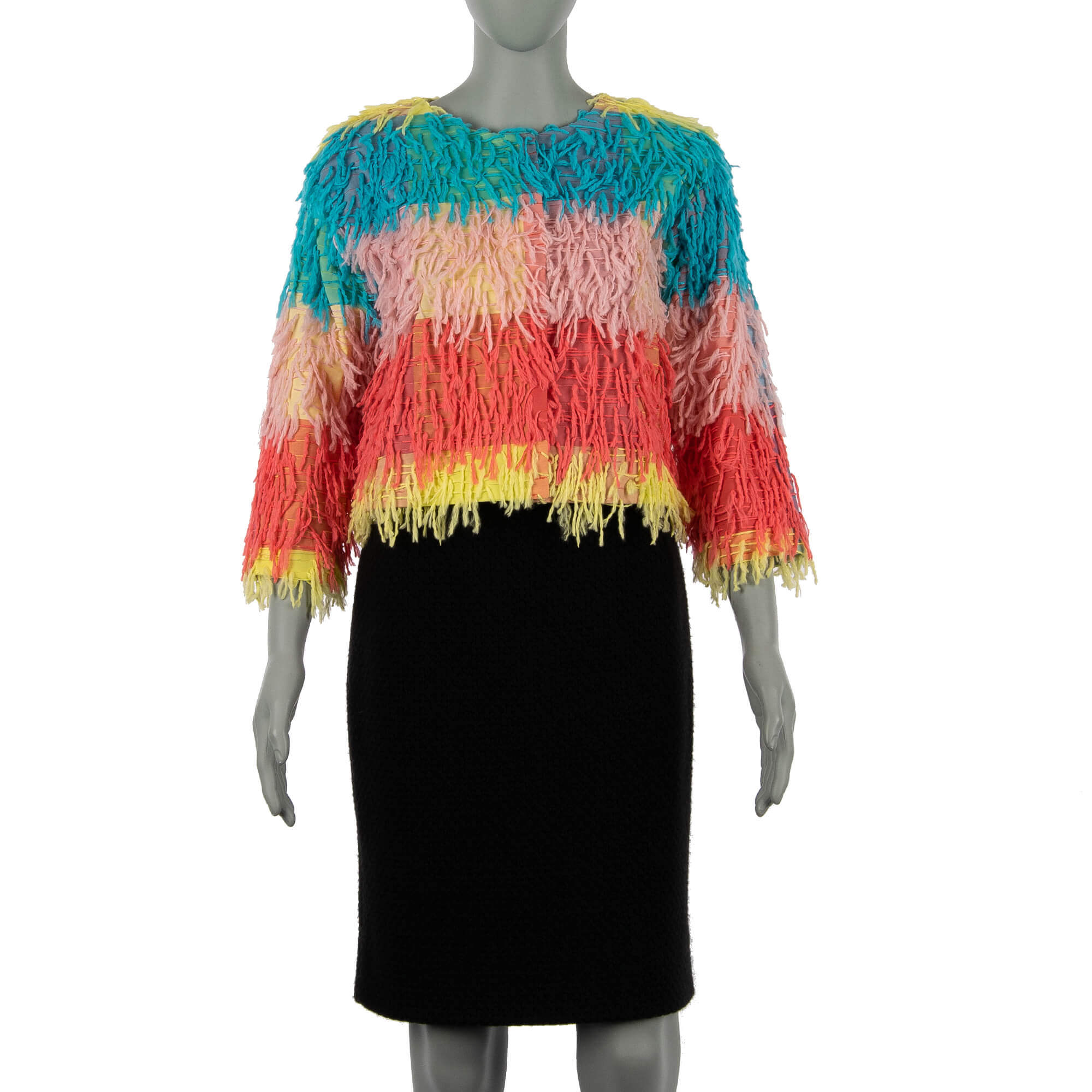 BOUTIQUE Jacket with Fringe Stripes Pink Yellow