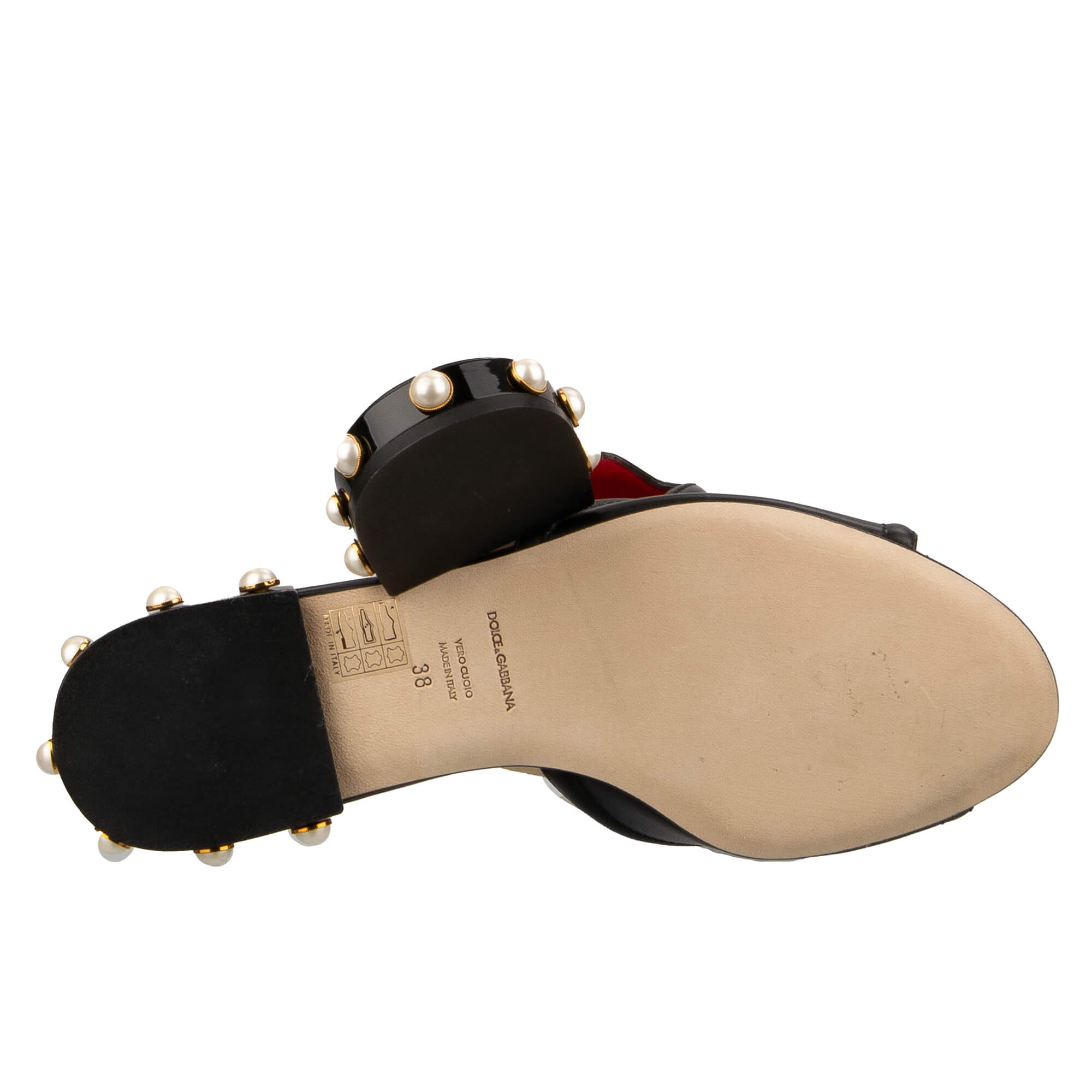 Slide Sandalen aus Leder mit DG Amore Logo und Perlen in schwarz von DOLCE & GABBANA
