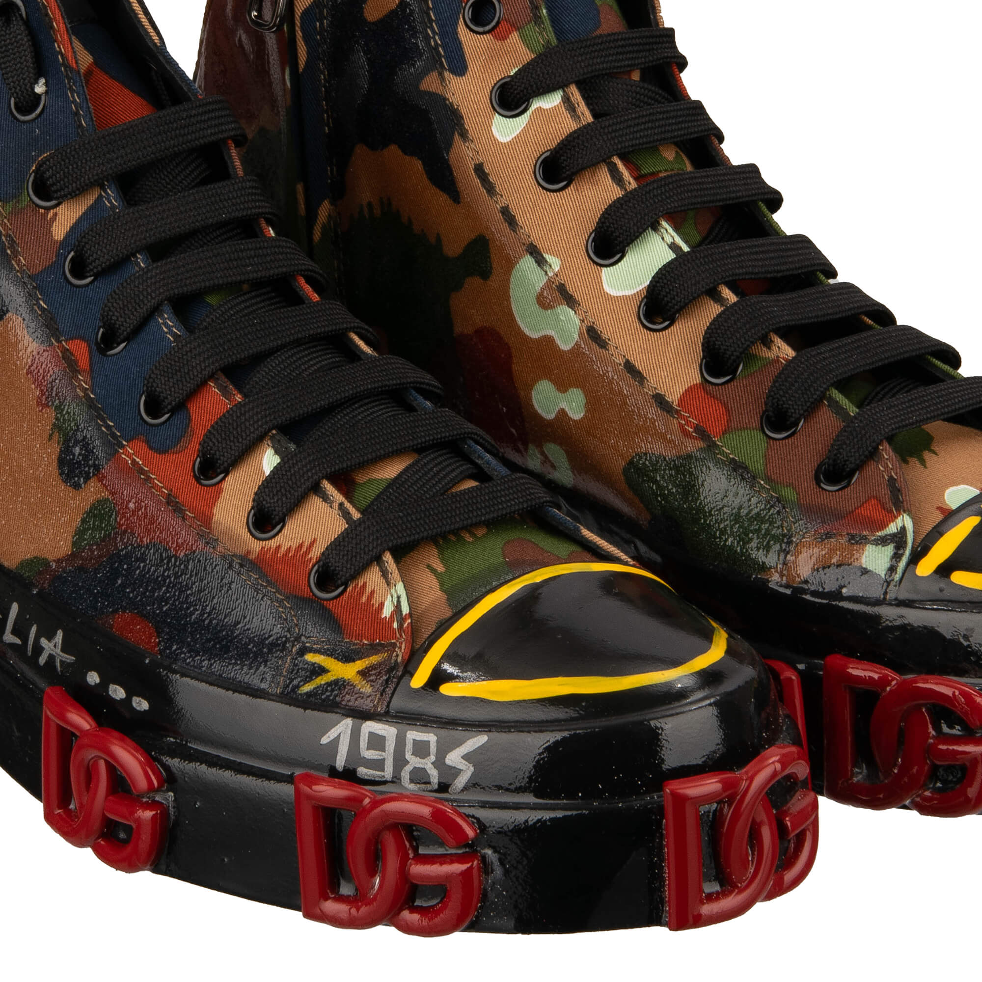 High Top Camouflage Stoff und Leder Sneaker PORTOFINO mit DG Logos und Beschichtung von DOLCE & GABBANA