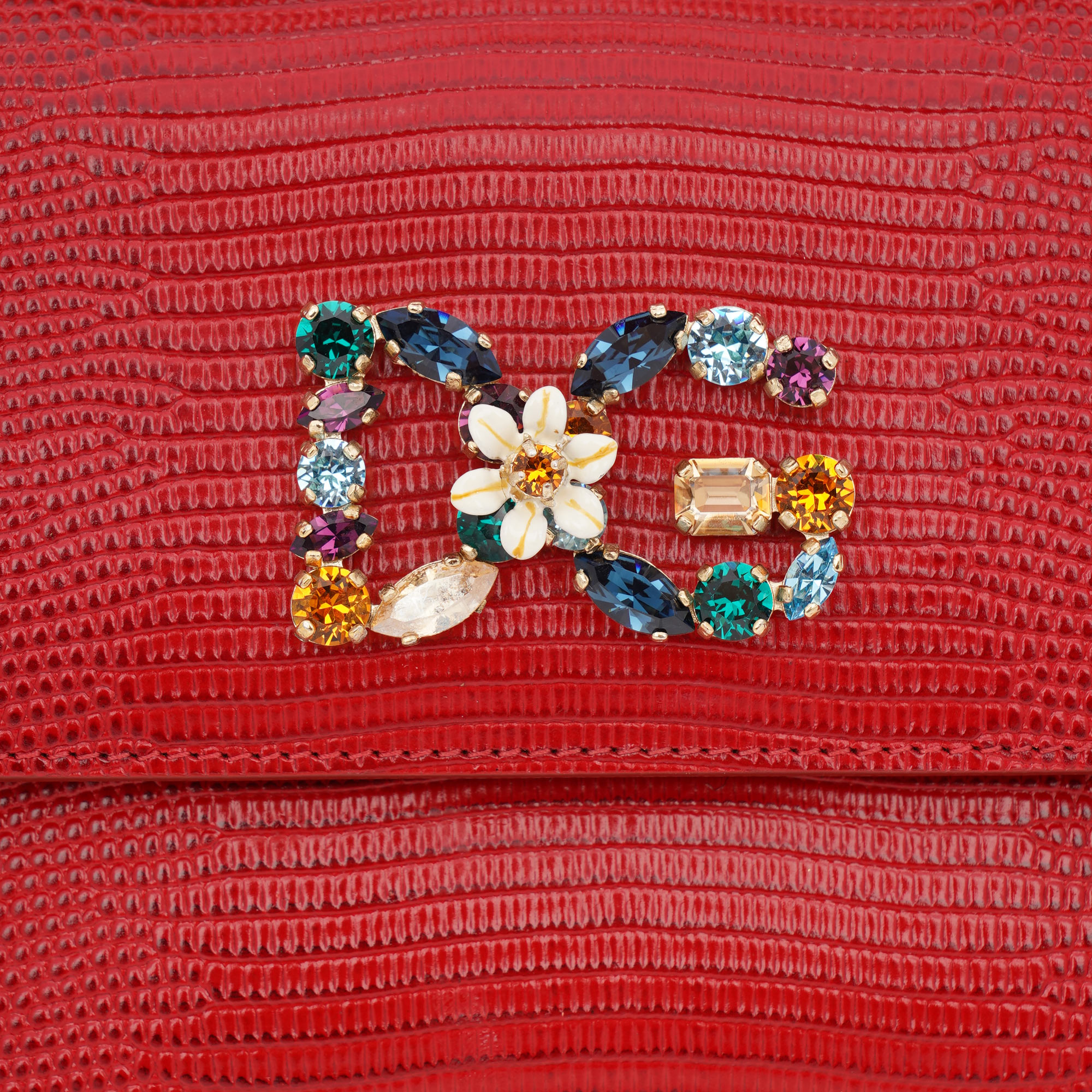 Eidechse Muster Kalbsleder Handtasche / Schultertasche SICILY mit DG Kristall Logo Schild von DOLCE & GABBANA
