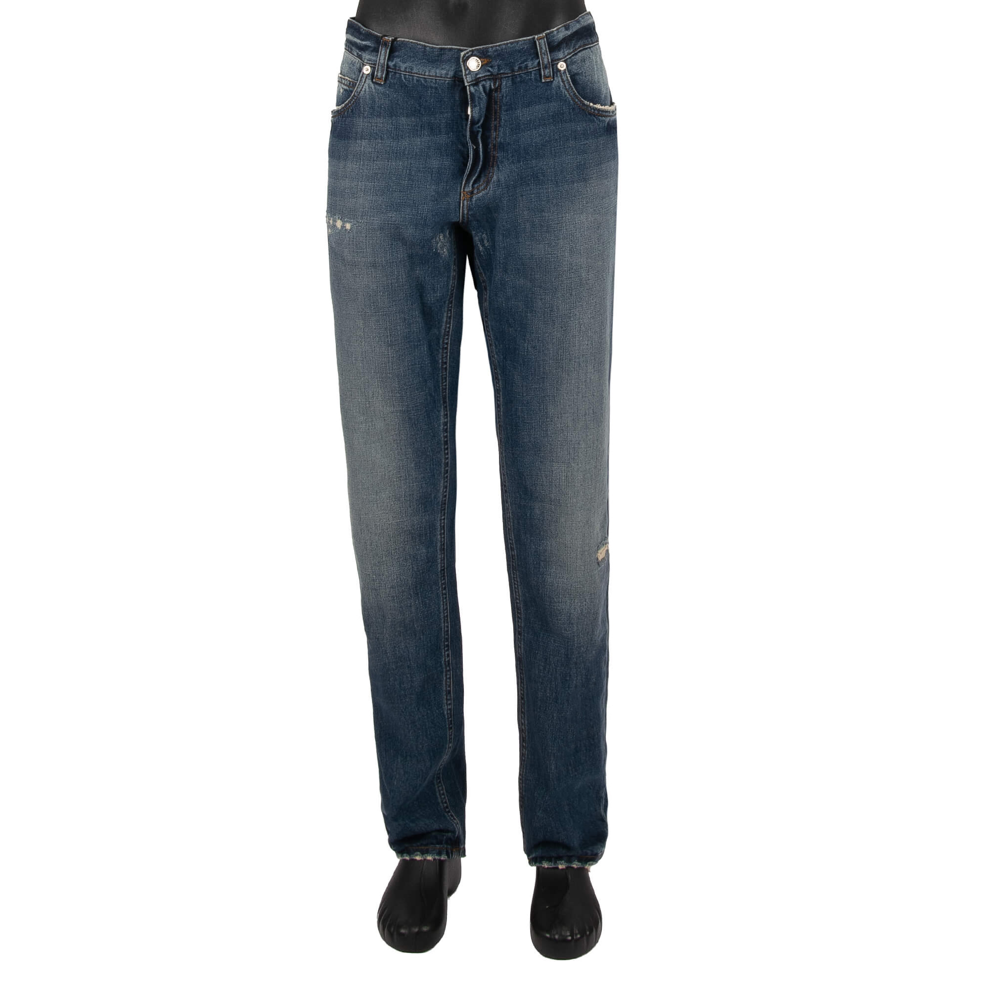 5-Pockets Jeans CLASSIC mit Leder Metall Logo Schild und Distressed Elementen von DOLCE & GABBANA