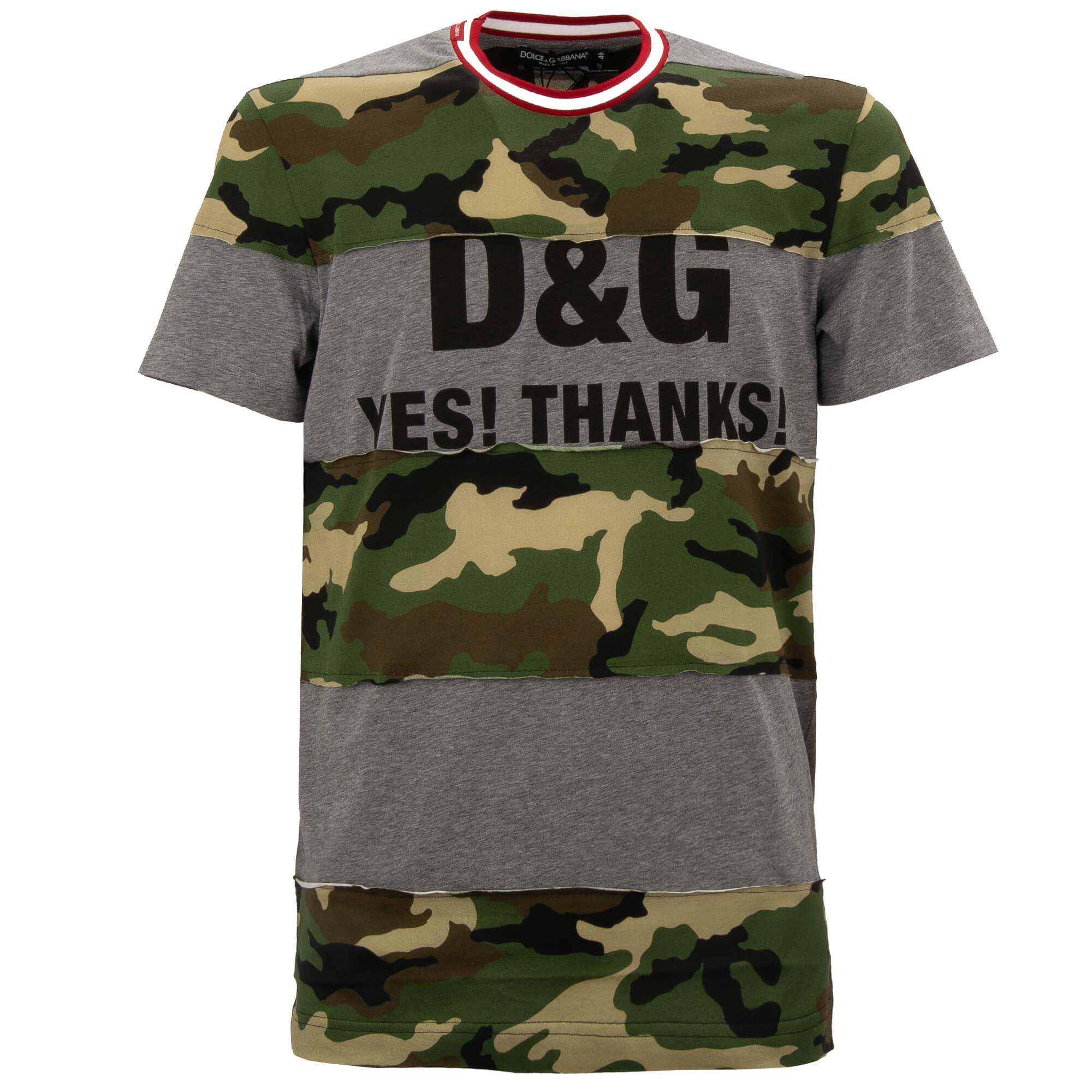 DG Yes Thanks Logo Camouflage Baumwolle T-Shirt Grau Grün