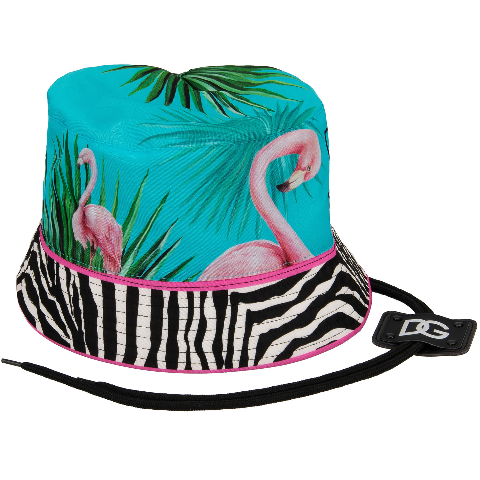  Fischerhut / Mütze mit Flamingo, Zebra, Pflanzen und Logo Print und verstellbarem Senkel-Verschluss von DOLCE & GABBANA - DOLCE & GABBANA x DJ KHALED Limited Edition