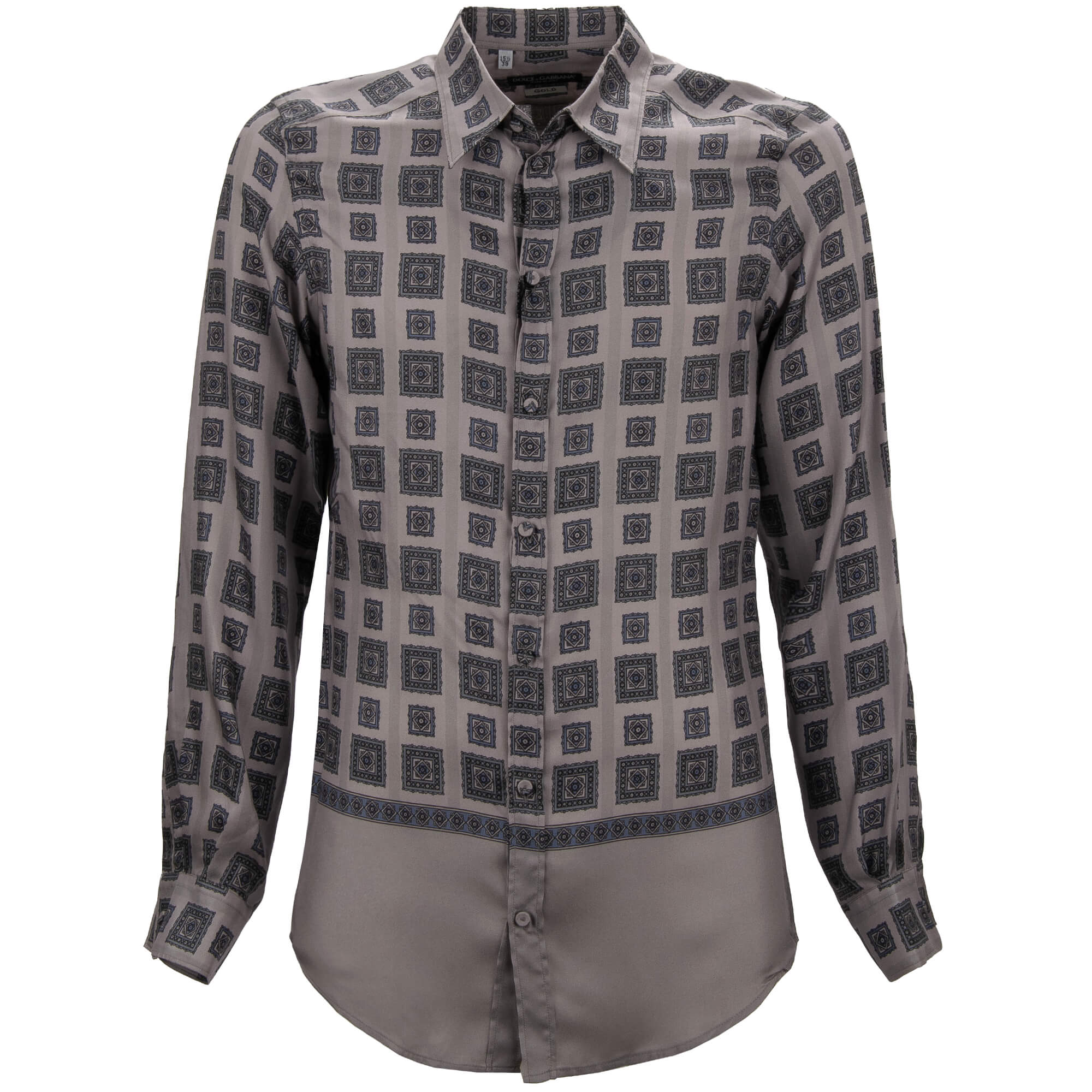 Slim Fit Geometric Pattern Silk Shirt GOLD Gray 39 S