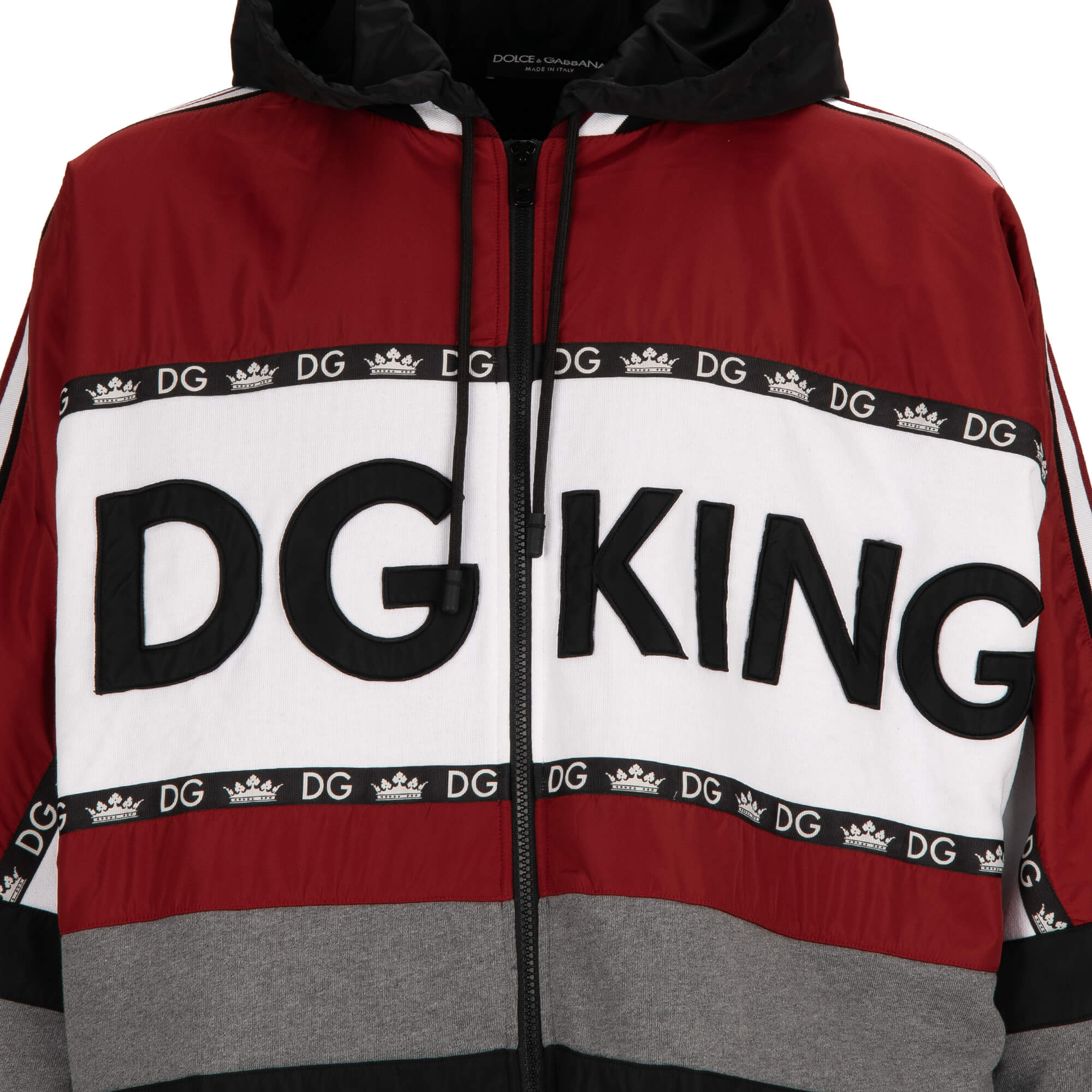 Oversize hooded patchwork Jacket / Sport Jacket DG KING with logo and crown applications and pockets by DOLCE & GABBANA