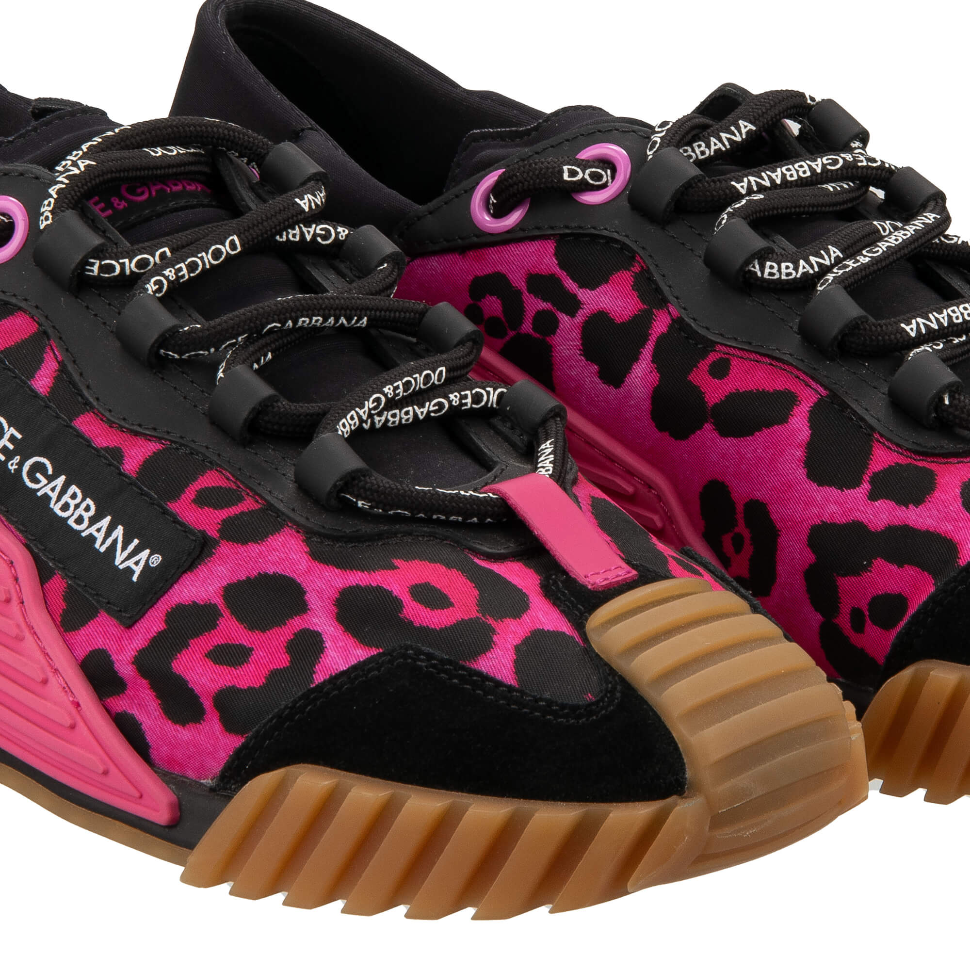 Damen Leopard Print Sneaker NS1 mit DG Logo in Pink und Schwarz von DOLCE & GABBANA