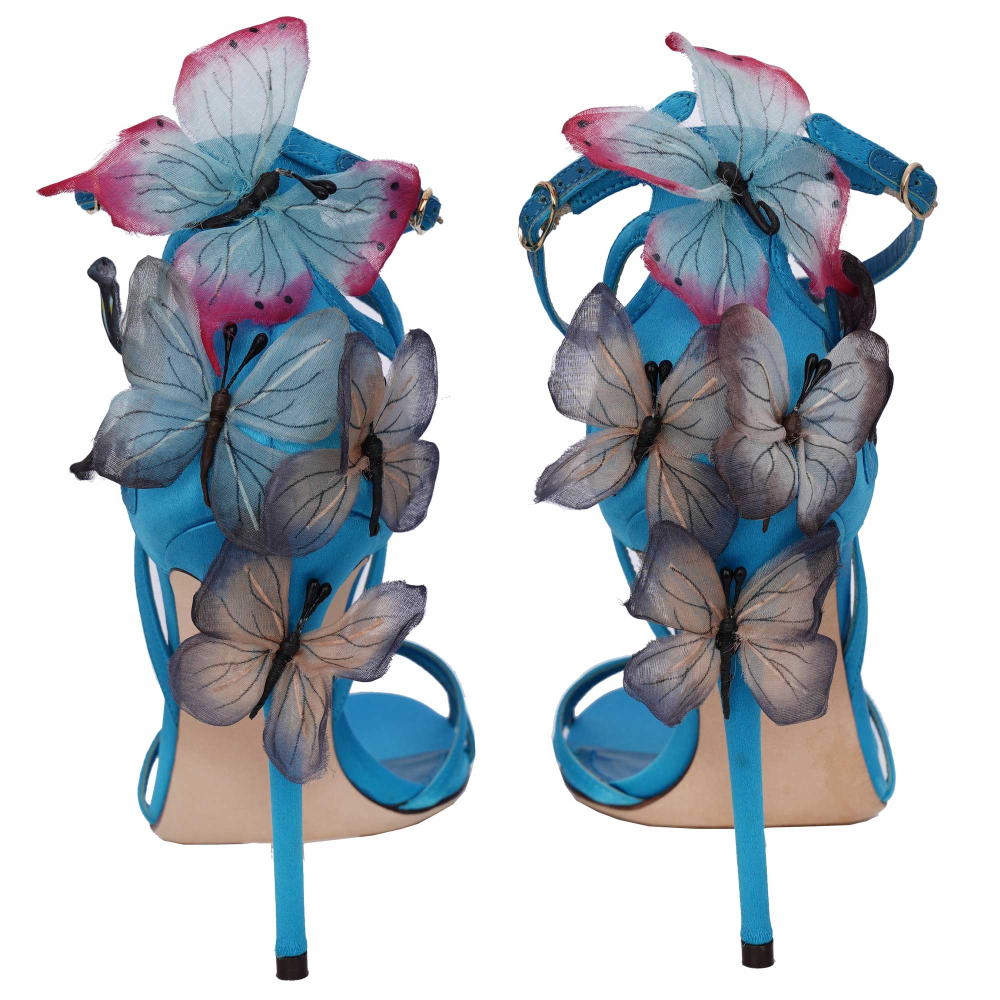 Seide Pumps Sandalen KEIRA mit Schmetterling und Riemchen in blau von DOLCE & GABBANA
