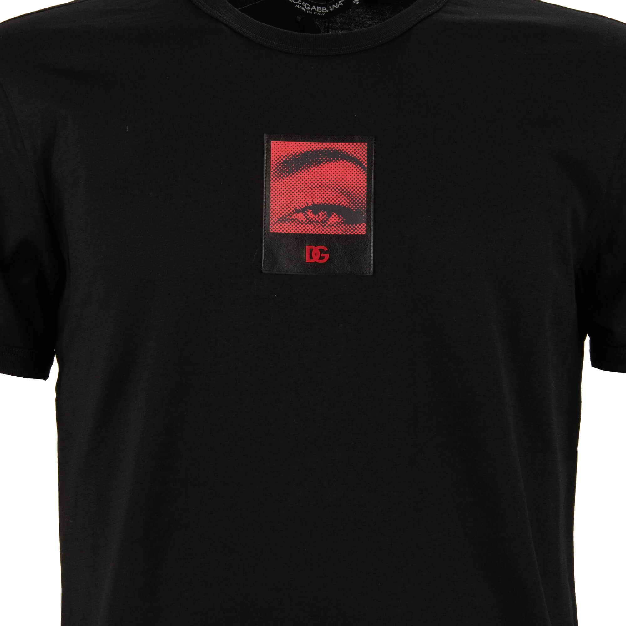 Cotton T-Shirt with DG Logo Faux Leather Eye Patch in black by DOLCE & GABBANA