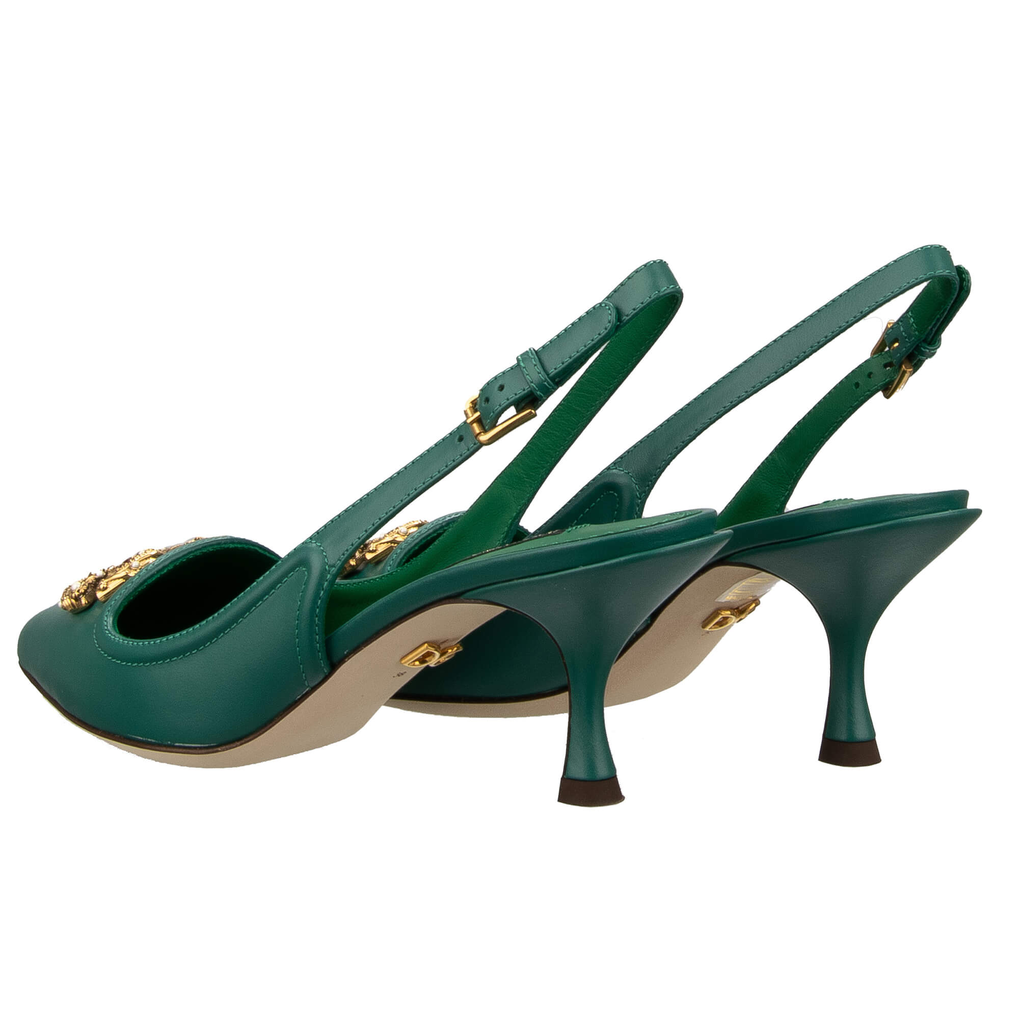 Pointed leather Slingbacks Pumps with DG Pearl Amore Logo in green by DOLCE & GABBANA